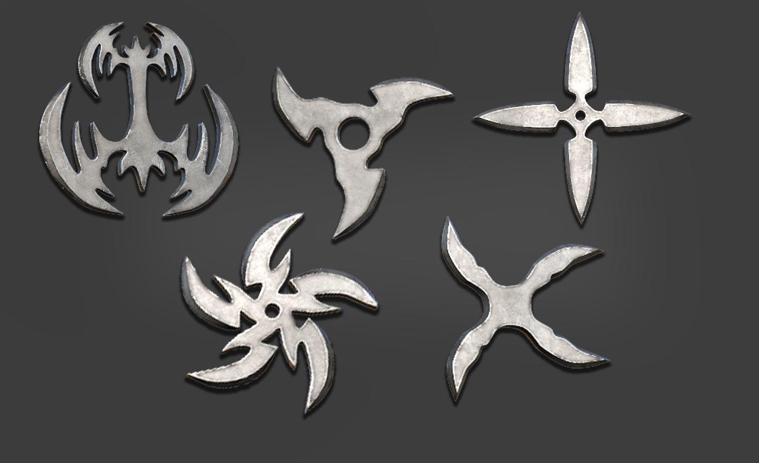 100 Shuriken Models Lowpoly and Highpoly with UV and IMM Brush Low-poly 3D model_14
