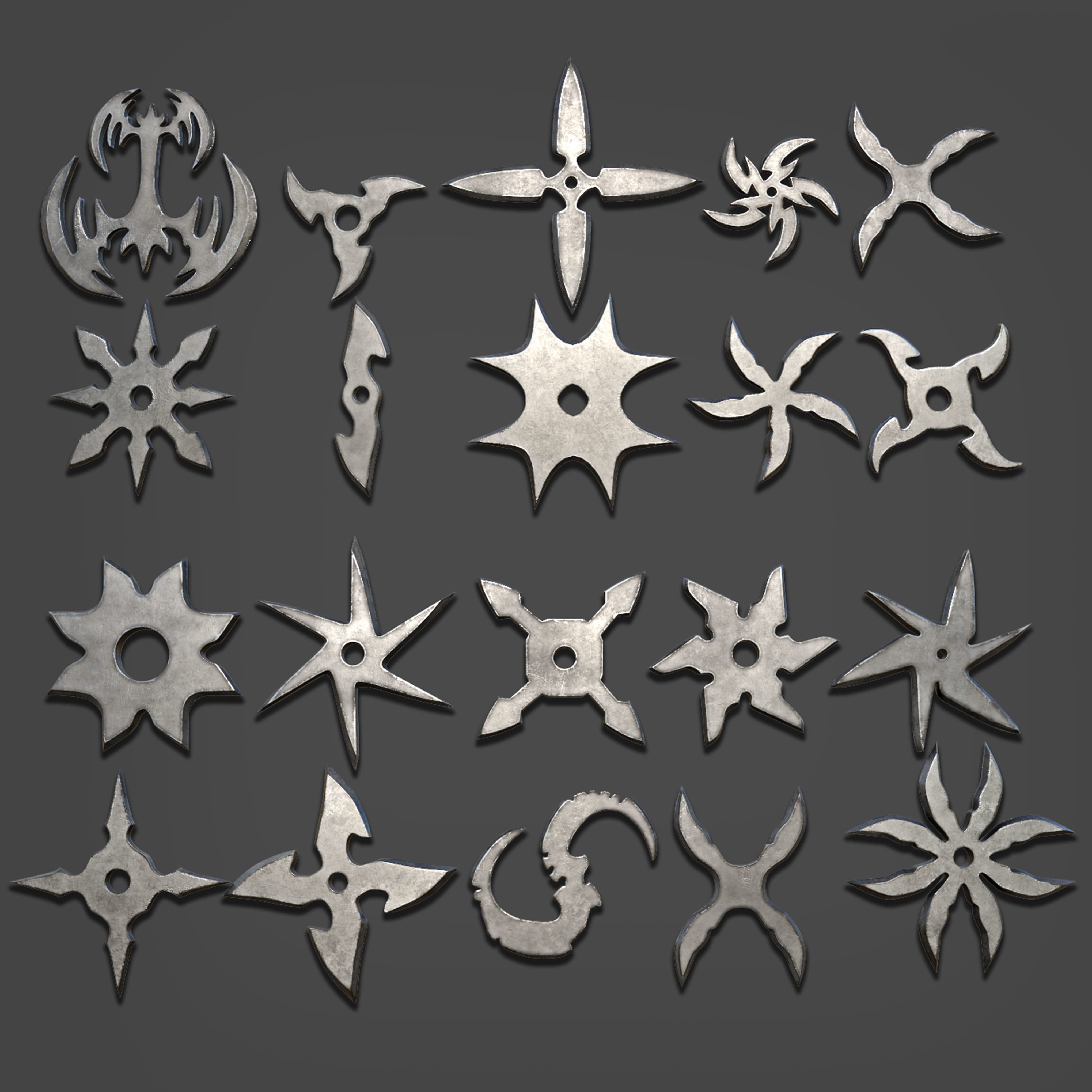 100 Shuriken Models Lowpoly and Highpoly with UV and IMM Brush Low-poly 3D model_2