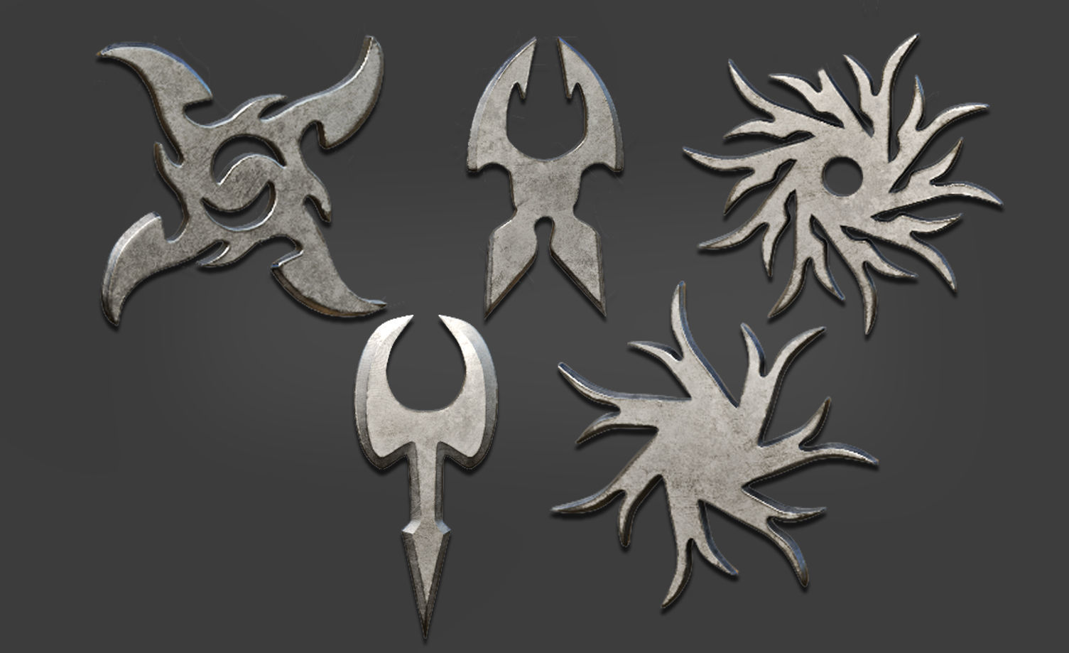 100 Shuriken Models Lowpoly and Highpoly with UV and IMM Brush Low-poly 3D model_8
