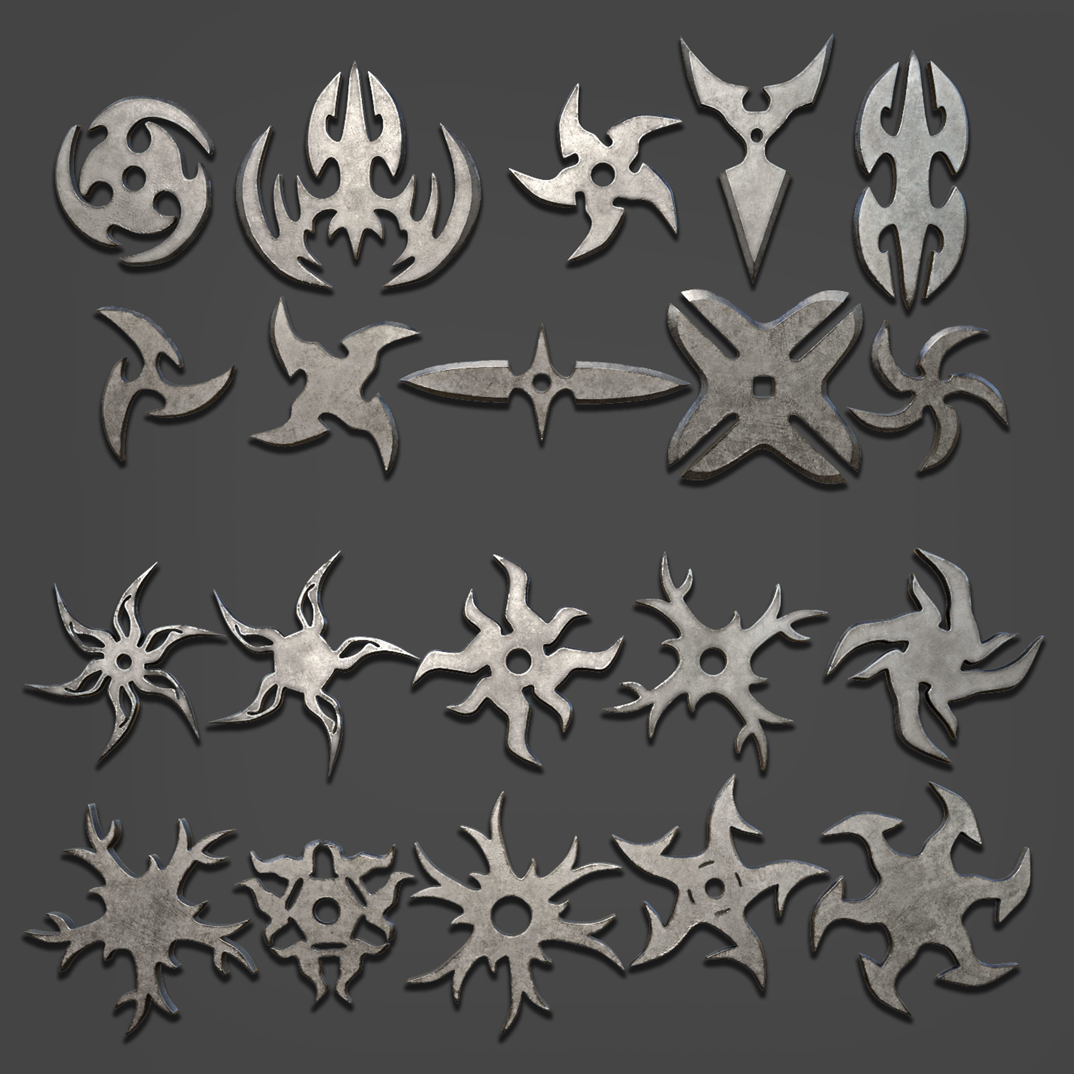 100 Shuriken Models Lowpoly and Highpoly with UV and IMM Brush Low-poly 3D model_1