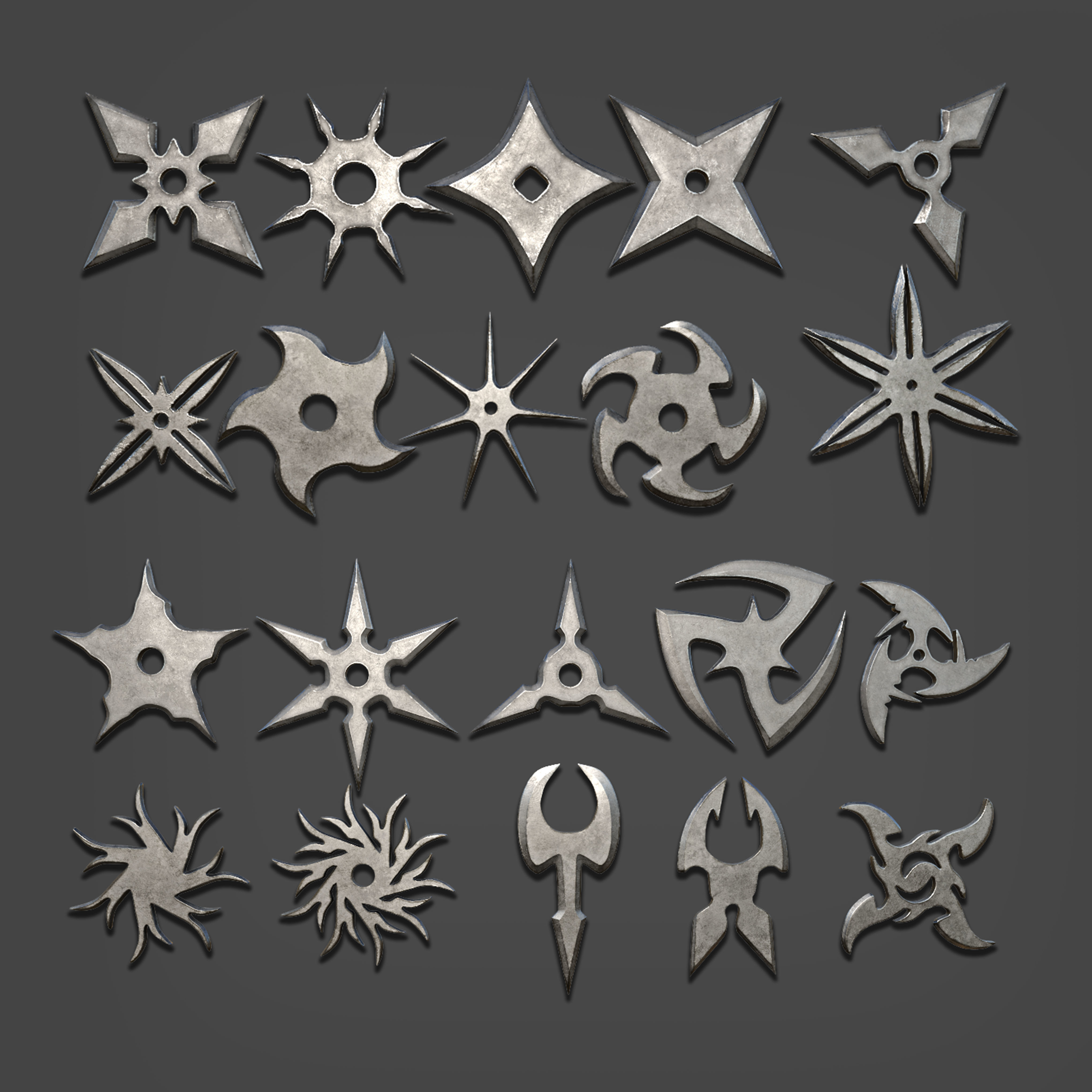 100 Shuriken Models Lowpoly and Highpoly with UV and IMM Brush Low-poly 3D model_4