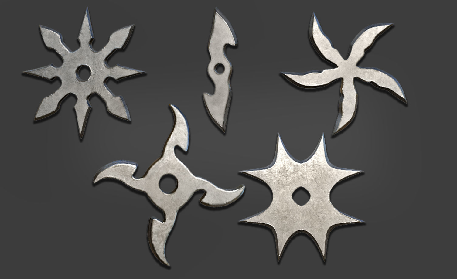 100 Shuriken Models Lowpoly and Highpoly with UV and IMM Brush Low-poly 3D model_6