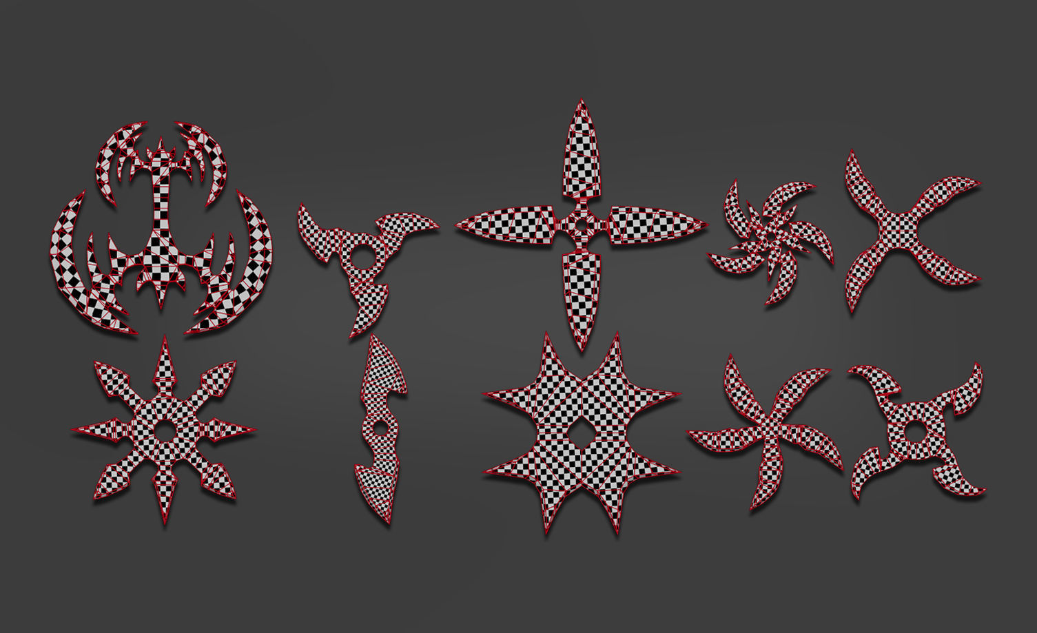 100 Shuriken Models Lowpoly and Highpoly with UV and IMM Brush Low-poly 3D model_26