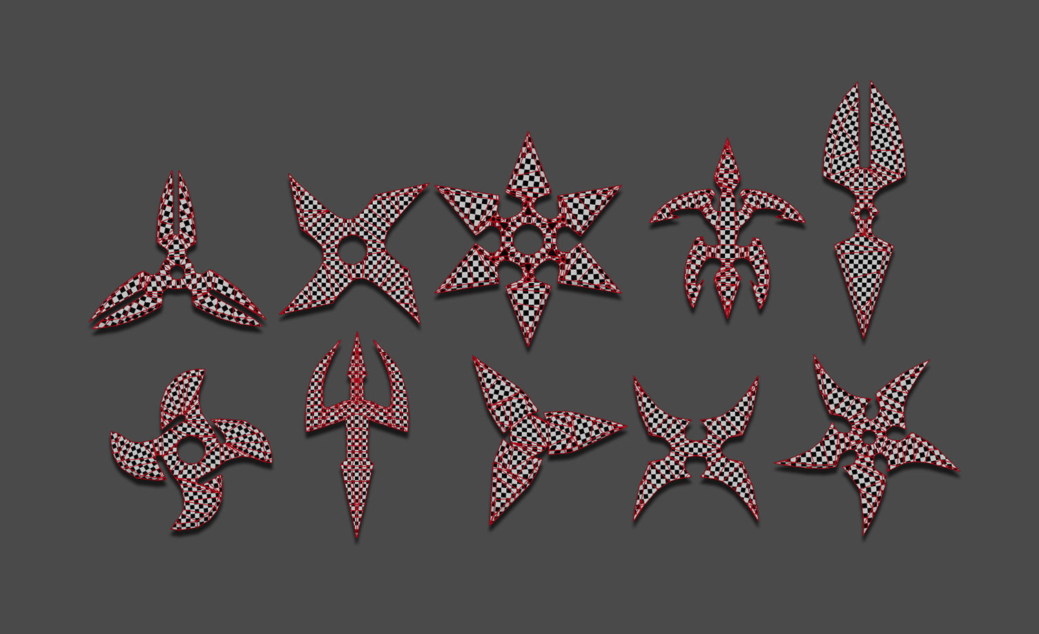 100 Shuriken Models Lowpoly and Highpoly with UV and IMM Brush Low-poly 3D model_32