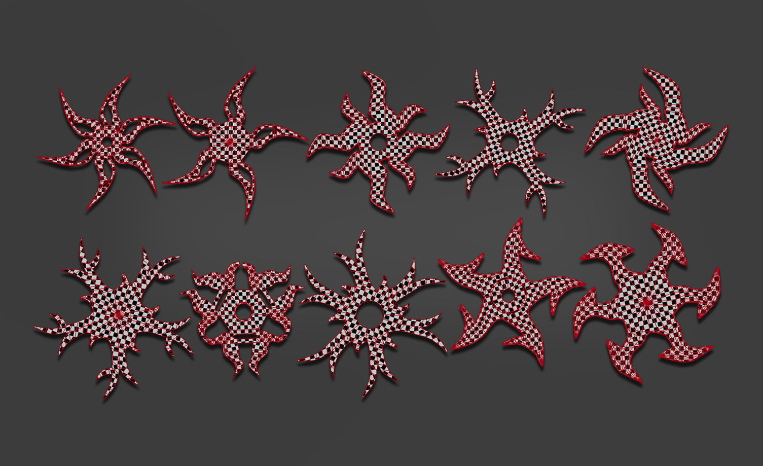 100 Shuriken Models Lowpoly and Highpoly with UV and IMM Brush Low-poly 3D model_29
