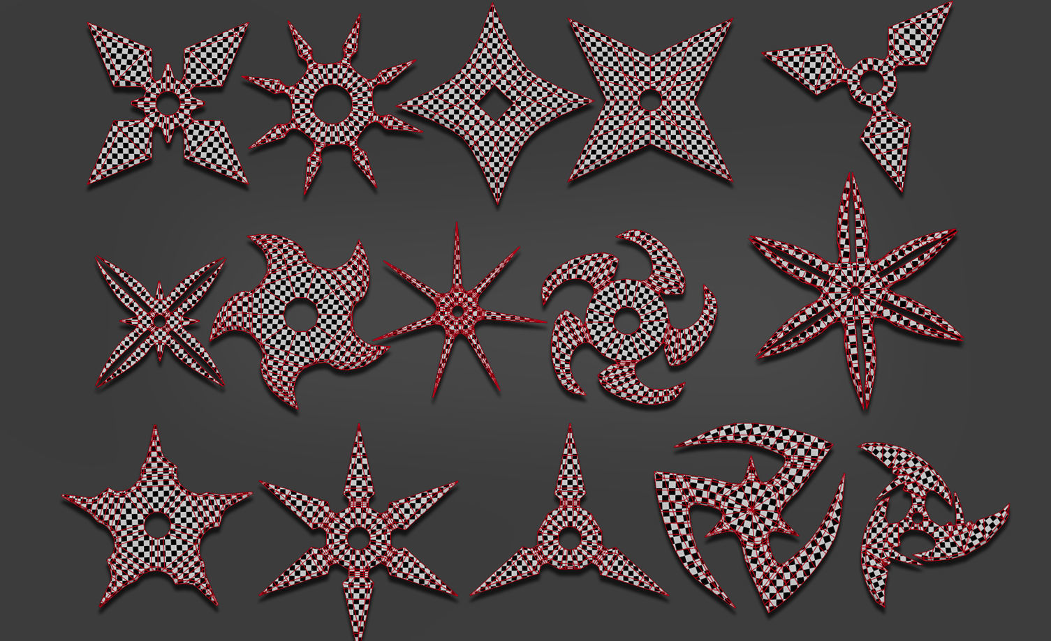 100 Shuriken Models Lowpoly and Highpoly with UV and IMM Brush Low-poly 3D model_28