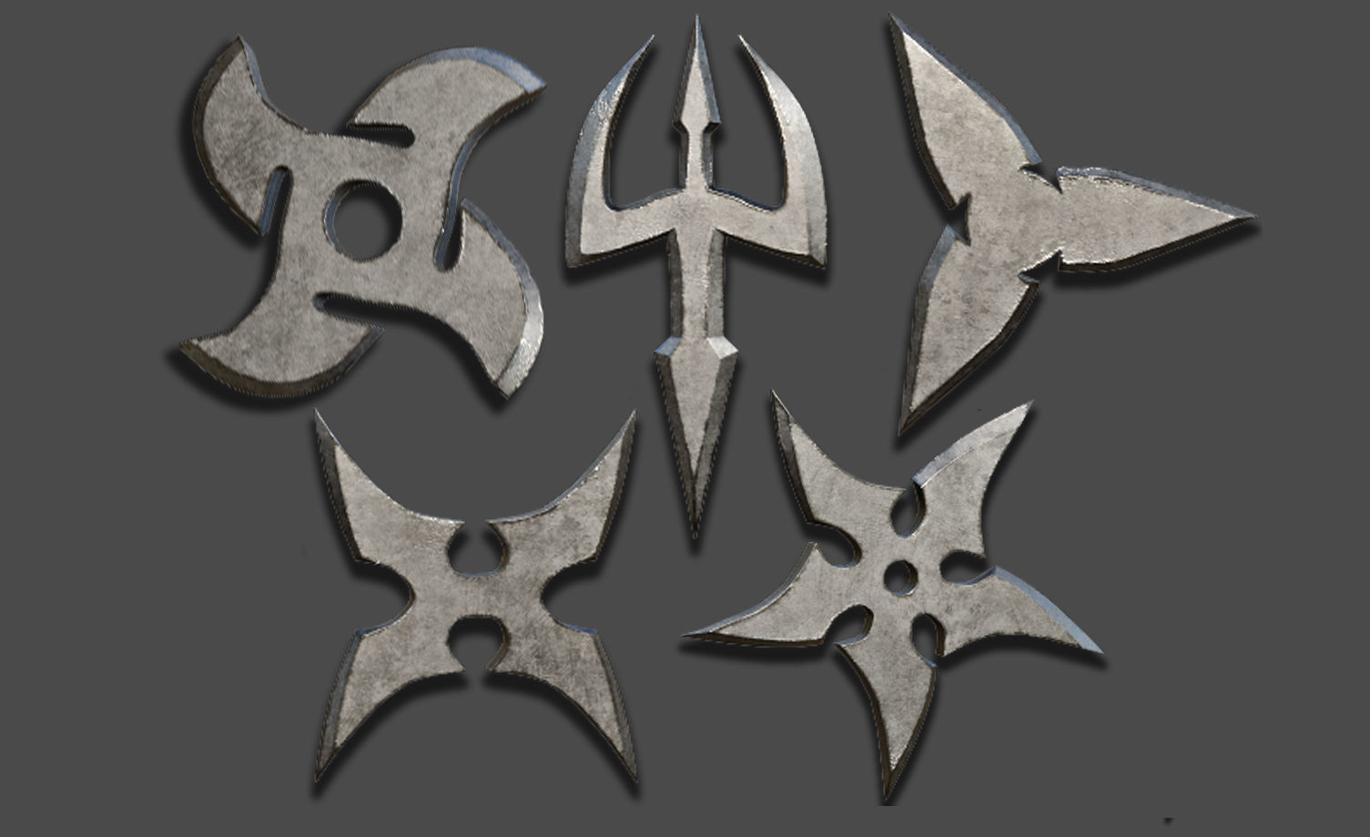 100 Shuriken Models Lowpoly and Highpoly with UV and IMM Brush Low-poly 3D model_22