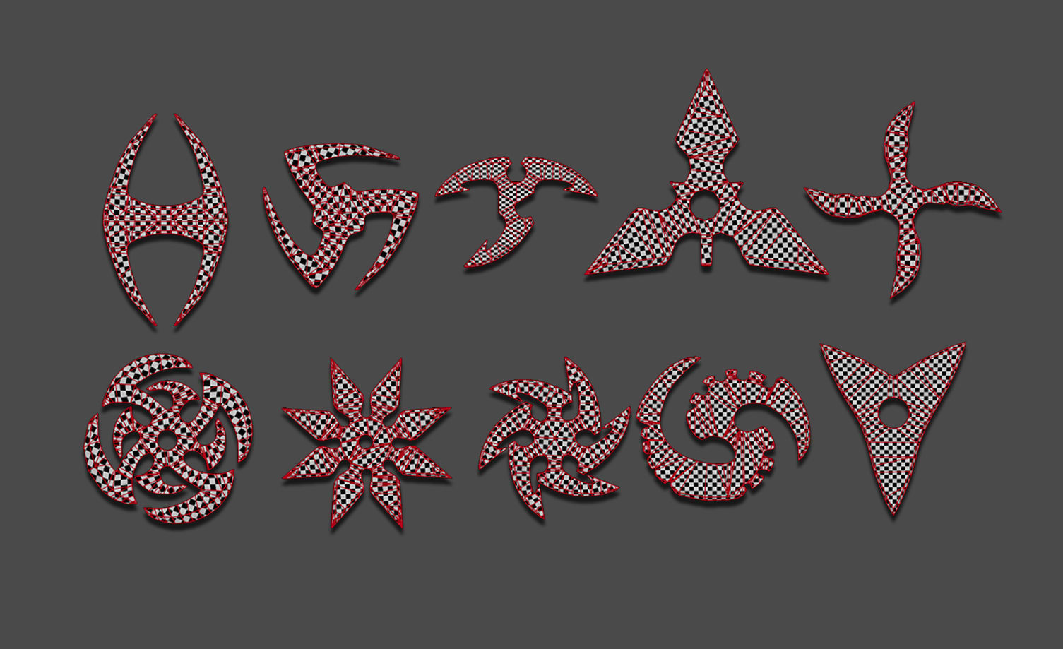 100 Shuriken Models Lowpoly and Highpoly with UV and IMM Brush Low-poly 3D model_30