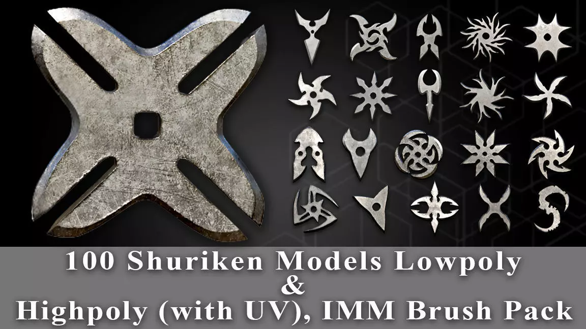 100 Shuriken Models Lowpoly and Highpoly with UV and IMM Brush Low-poly 3D model_0