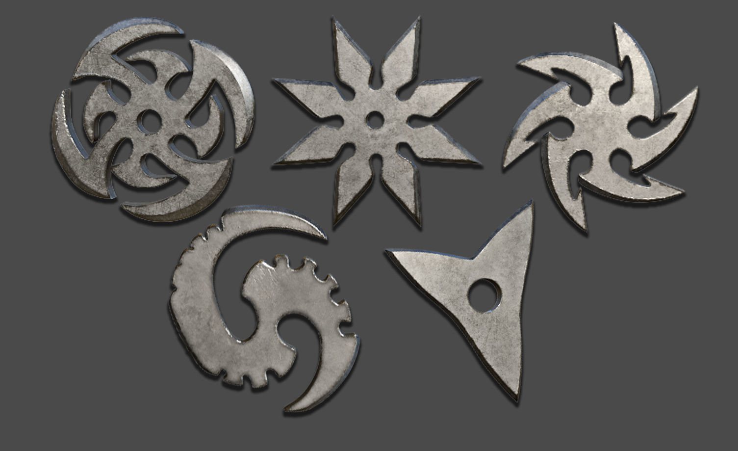 100 Shuriken Models Lowpoly and Highpoly with UV and IMM Brush Low-poly 3D model_16