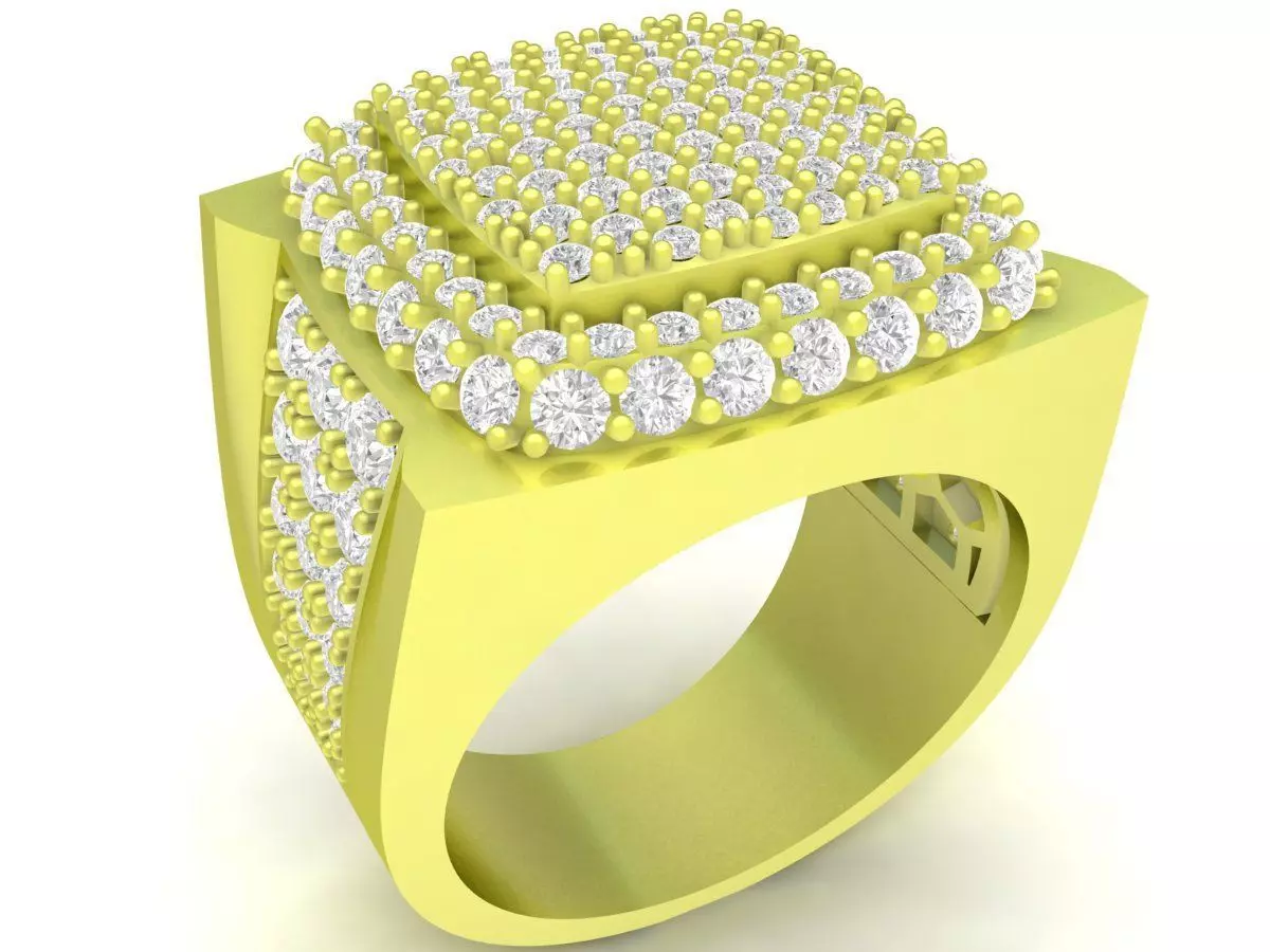 Luxury Square Layered Pave Diamond Ring for Men 3933 3D print model