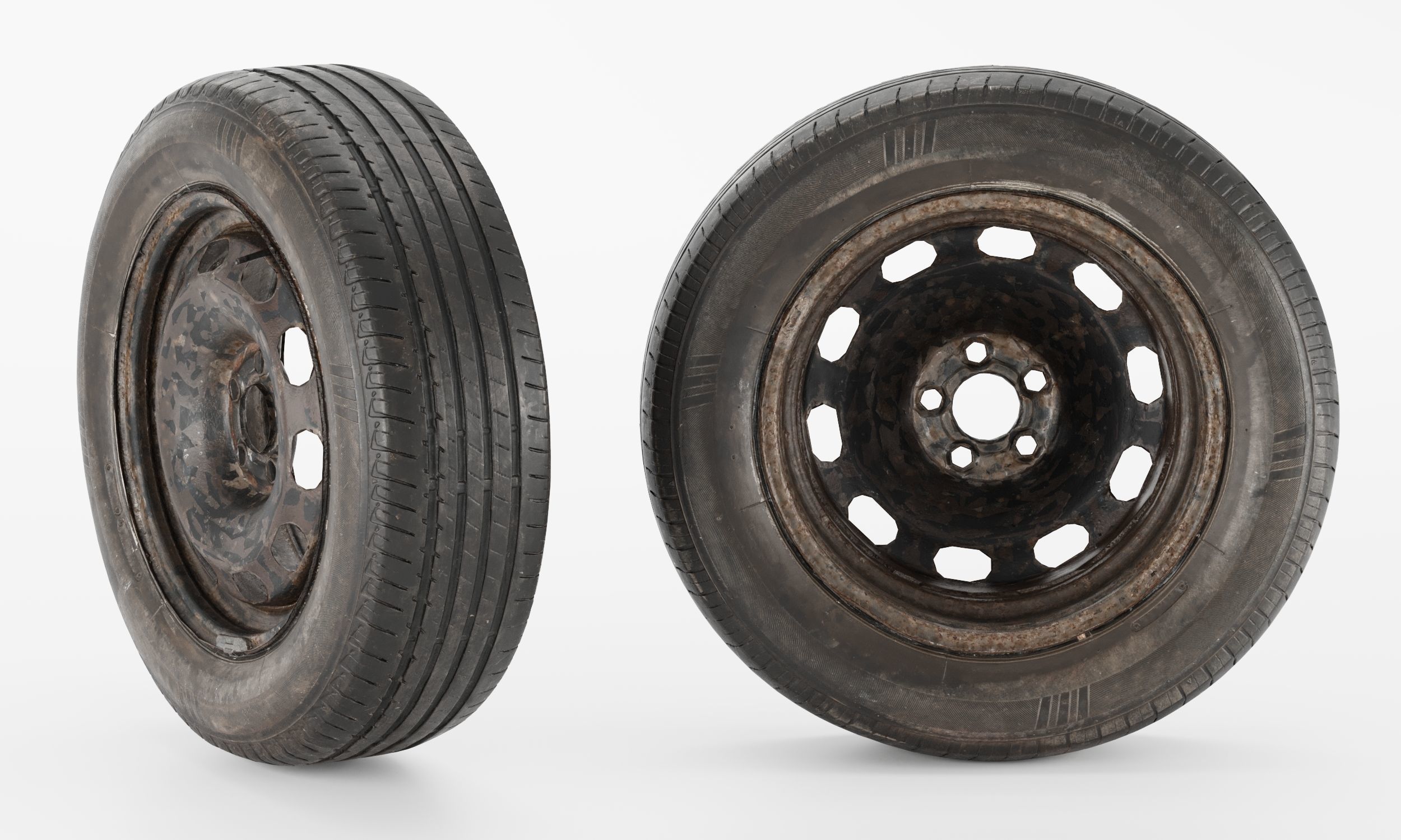 Rusty Wheel for ordinary Vehicles Low-poly 3D model_2