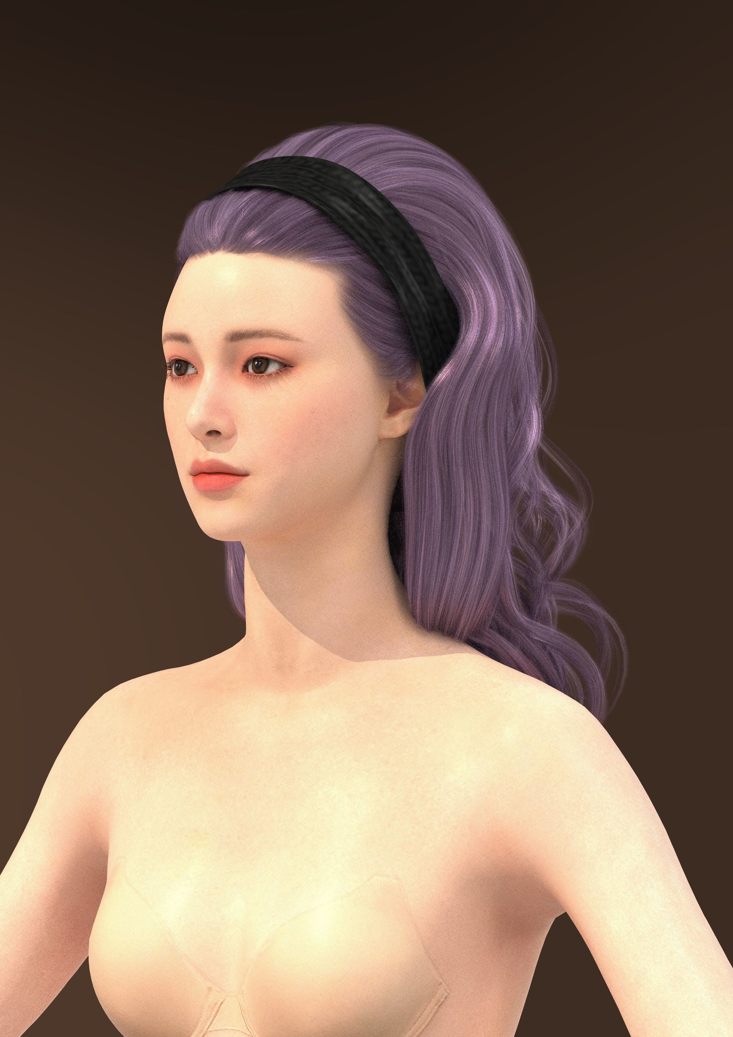 Long hair 039-FV2 for Yuna-FV2 3D model from Clo3D Software 3D model_4
