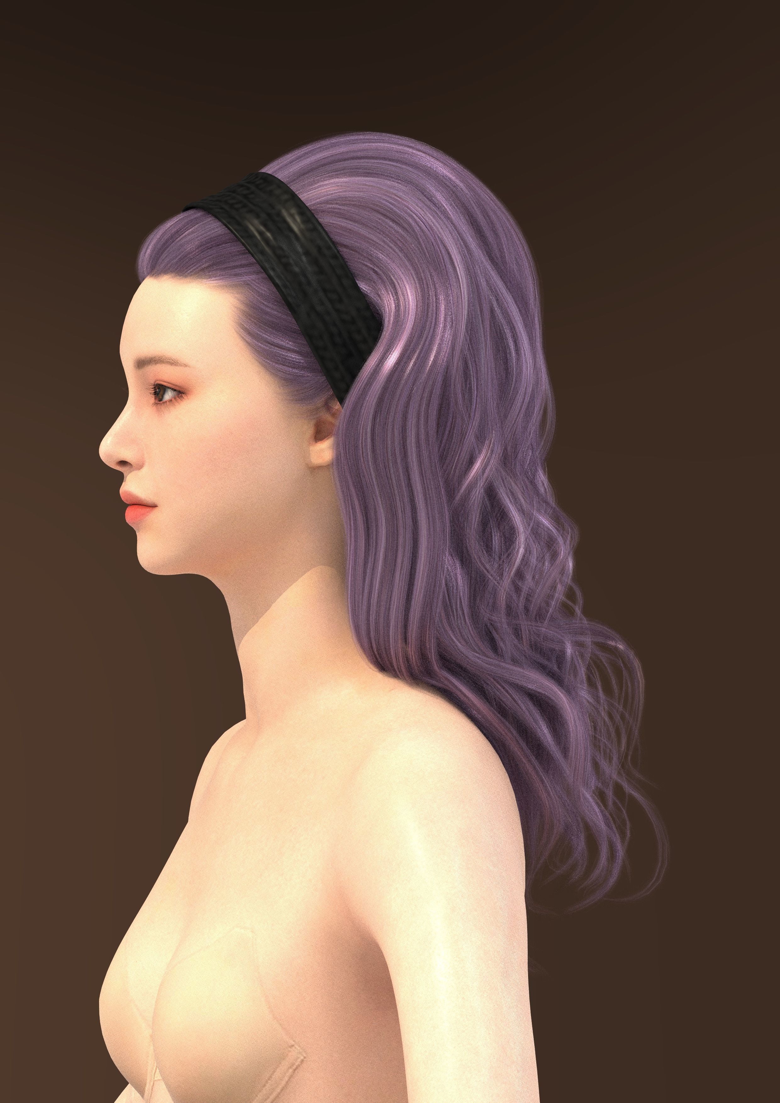 Long hair 039-FV2 for Yuna-FV2 3D model from Clo3D Software 3D model_2