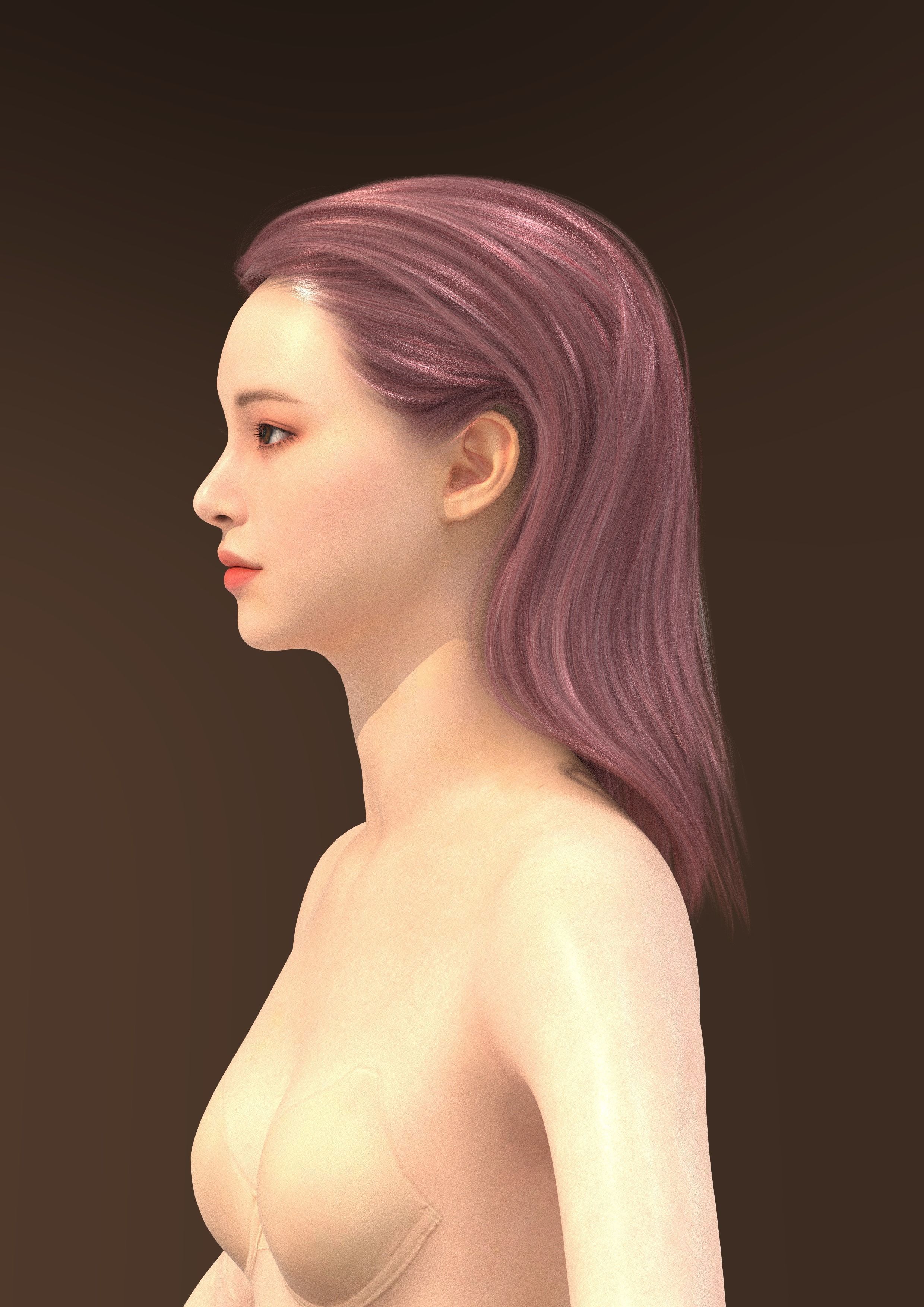 Long hair 040-FV2 for Yuna-FV2 3D model from Clo3D Software 3D model_8