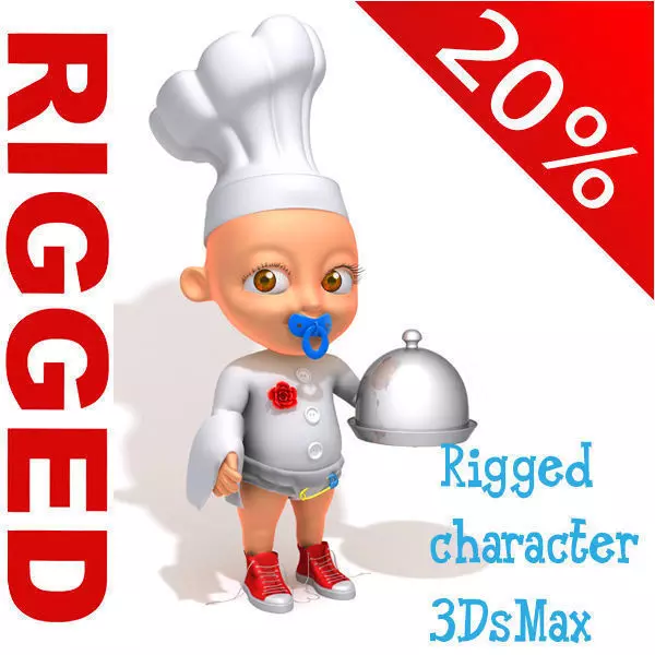 Chef baby Cartoon Rigged  3D model_0