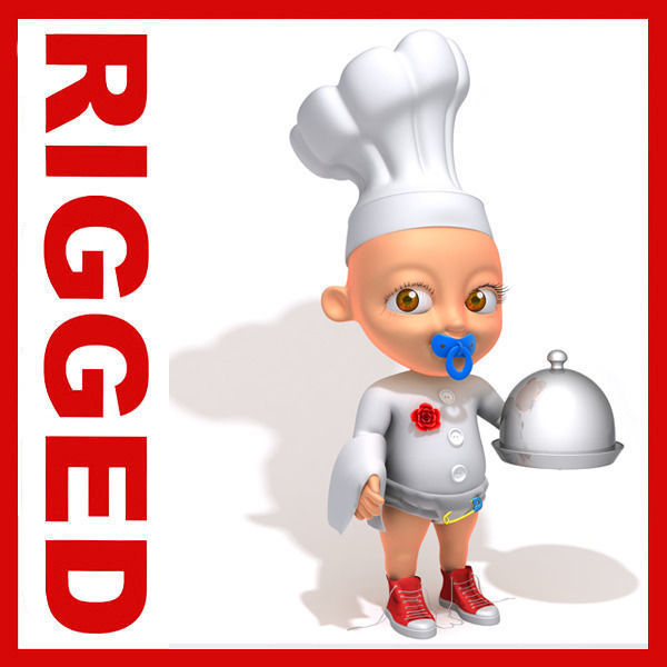 Chef baby Cartoon Rigged  3D model_1
