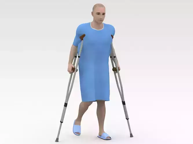 Patient with crutches - Blue Dress 3D model