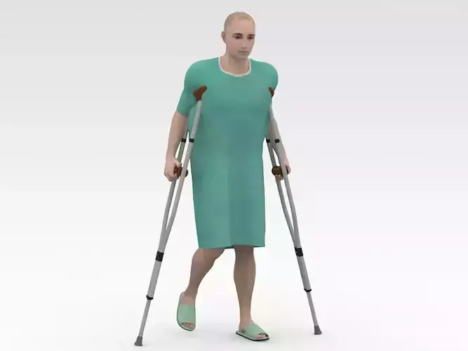 Patient with crutches - Green Dress 3D model