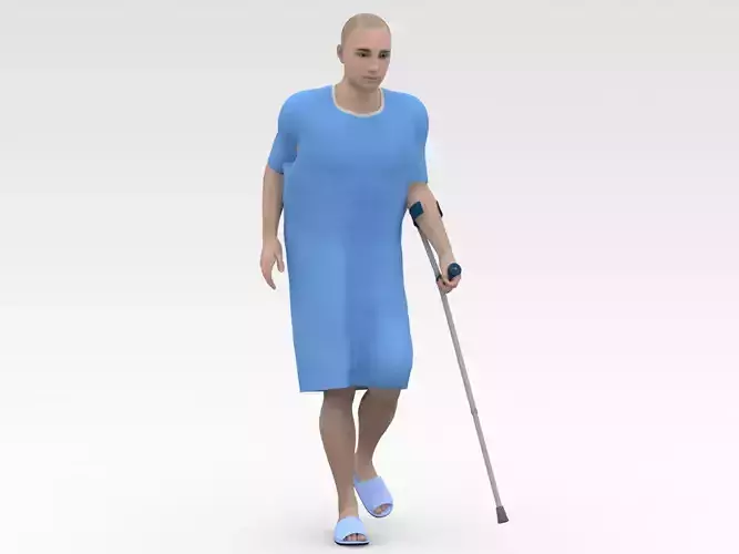 Patient with Forearm crutch - Blue Dress