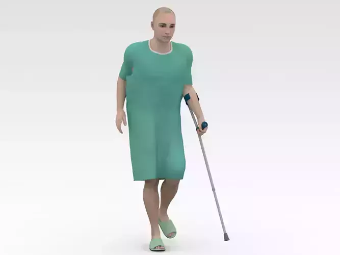 Patient with Forearm crutch - Green Dress 3D model
