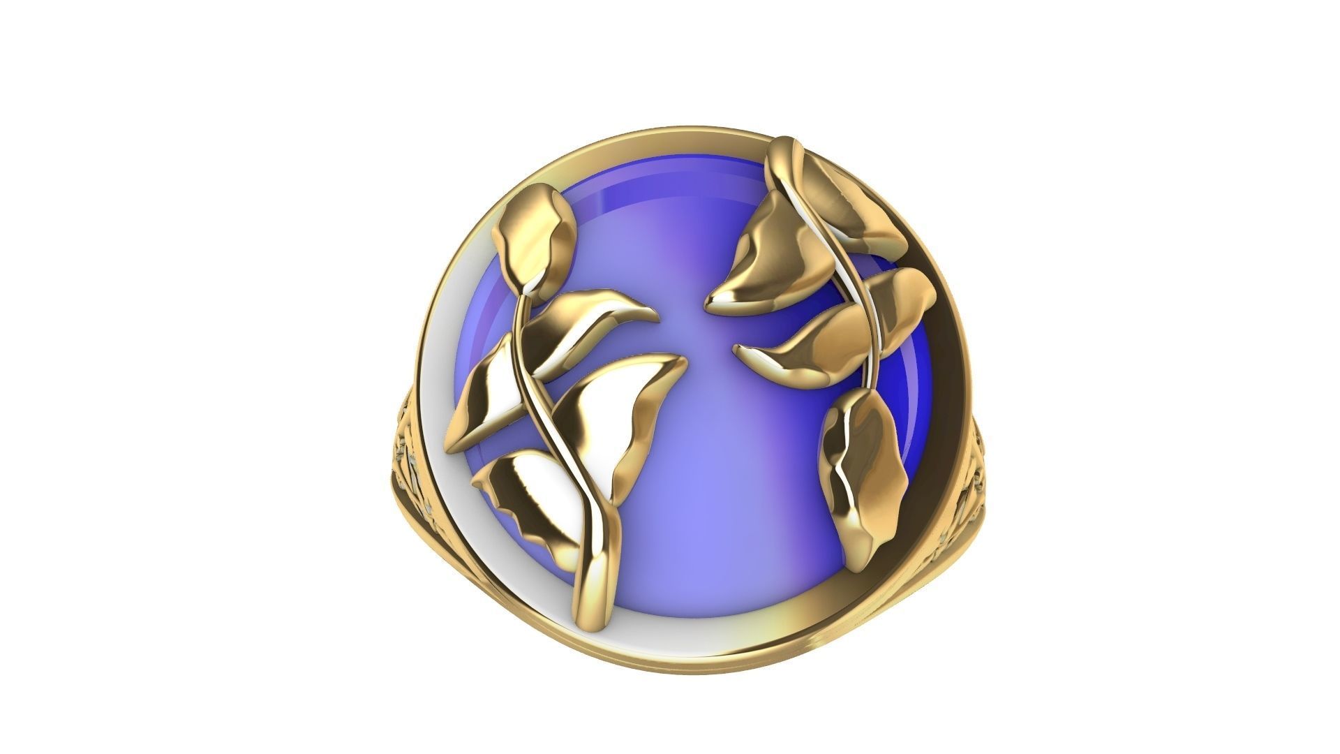 cabochon leaf engraved ring stl verified 3D print model_14