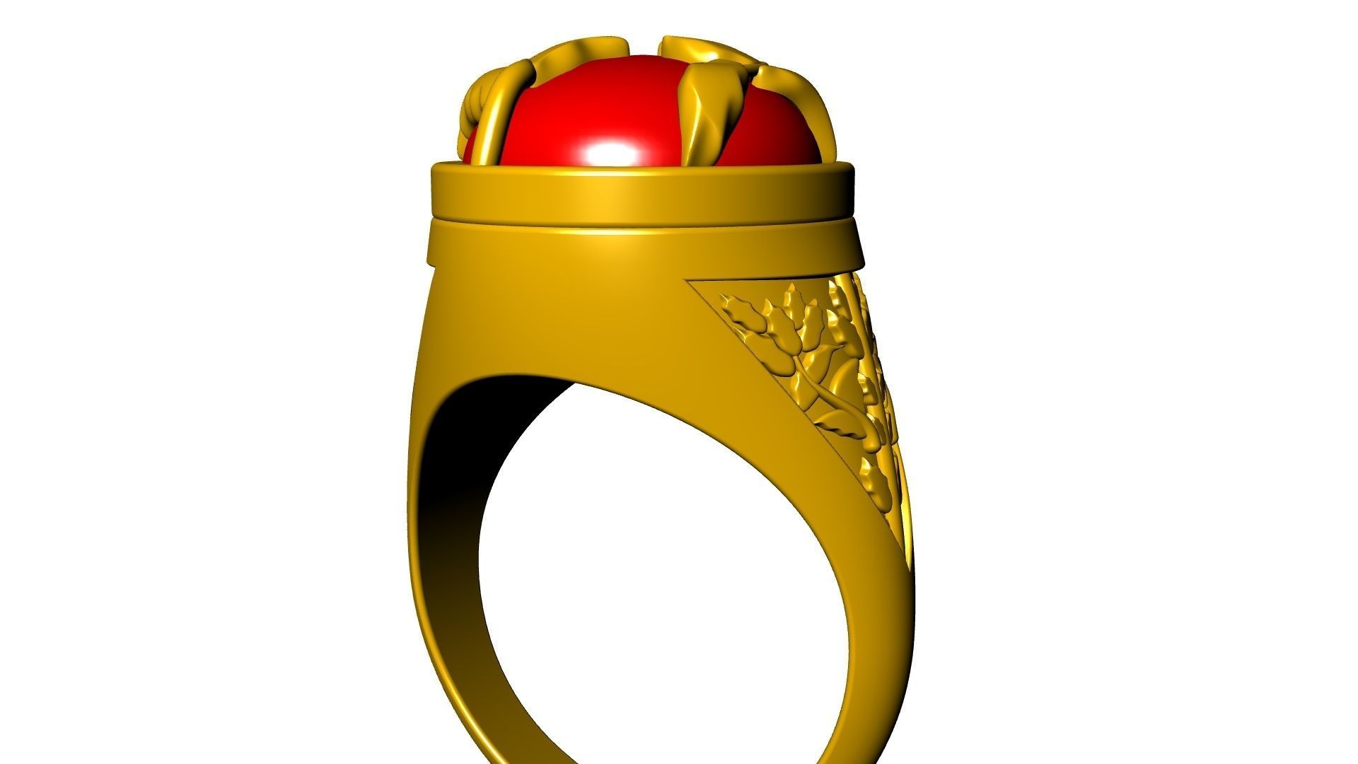 cabochon leaf engraved ring stl verified 3D print model_2