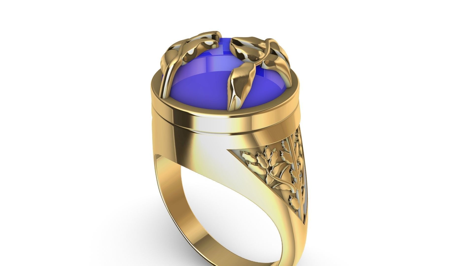 cabochon leaf engraved ring stl verified 3D print model_8