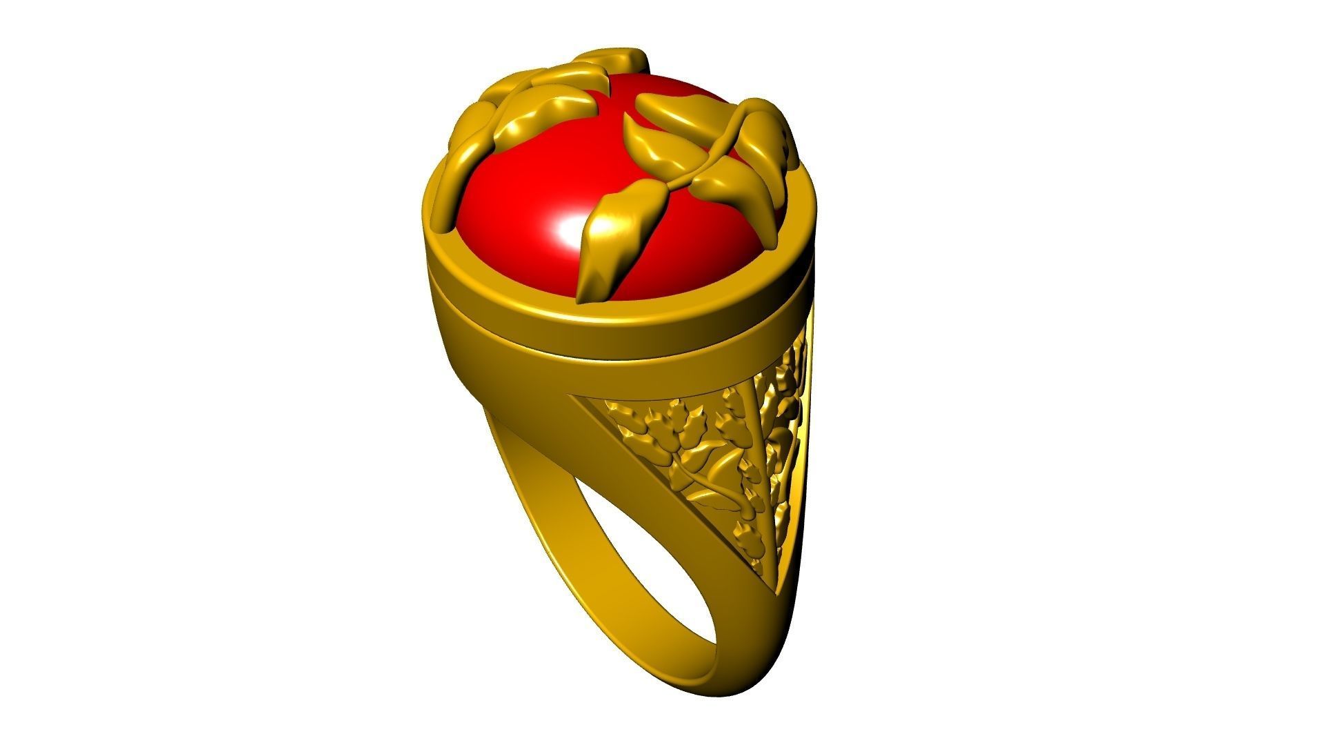 cabochon leaf engraved ring stl verified 3D print model_6