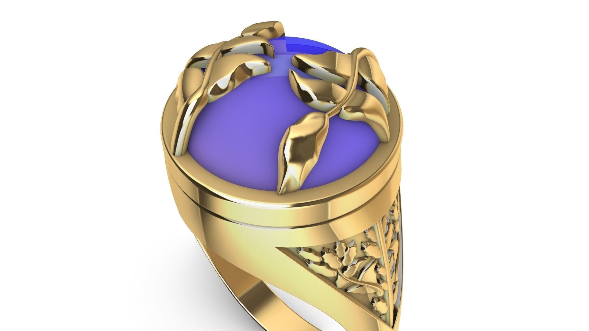 cabochon leaf engraved ring stl verified 3D print model_13