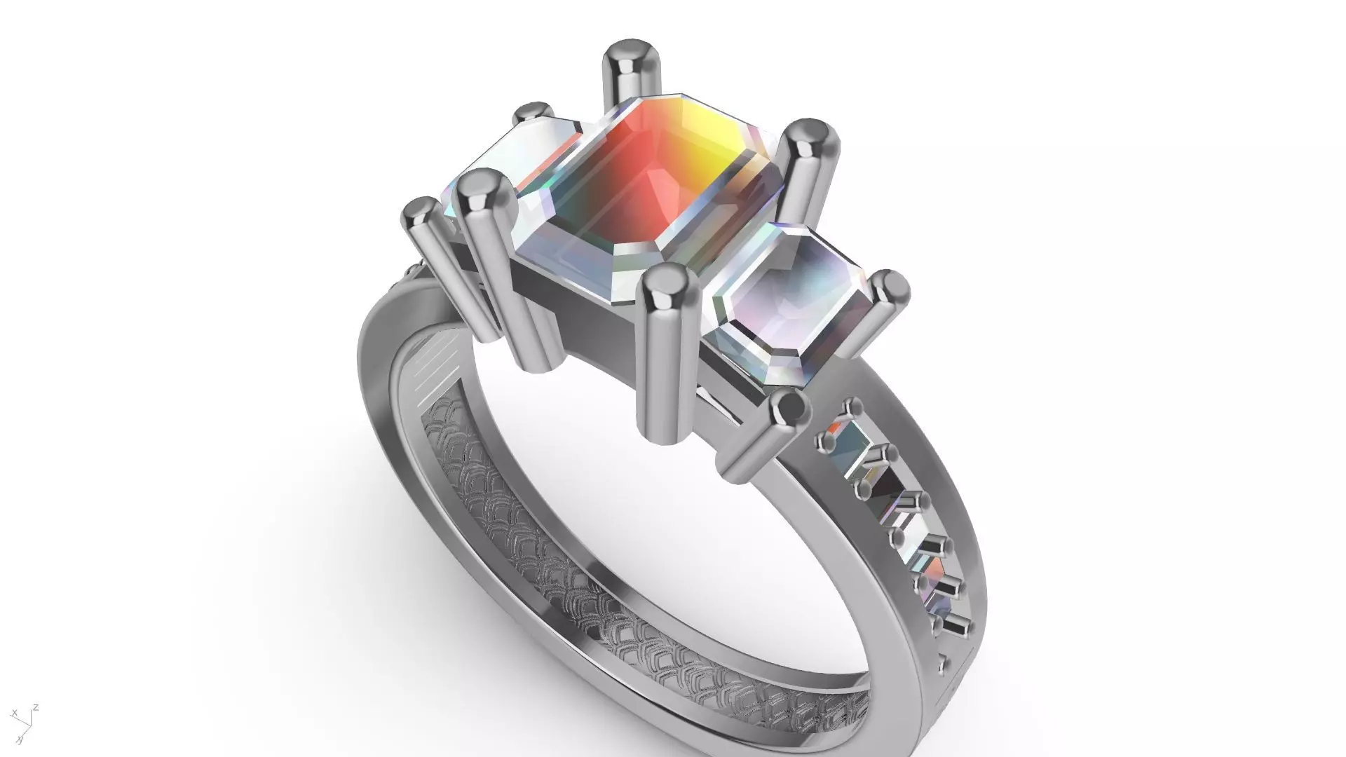 BAGUETTE SHANK EMERAL CUT 3 STONE RING STL VERIFIED 3D print model