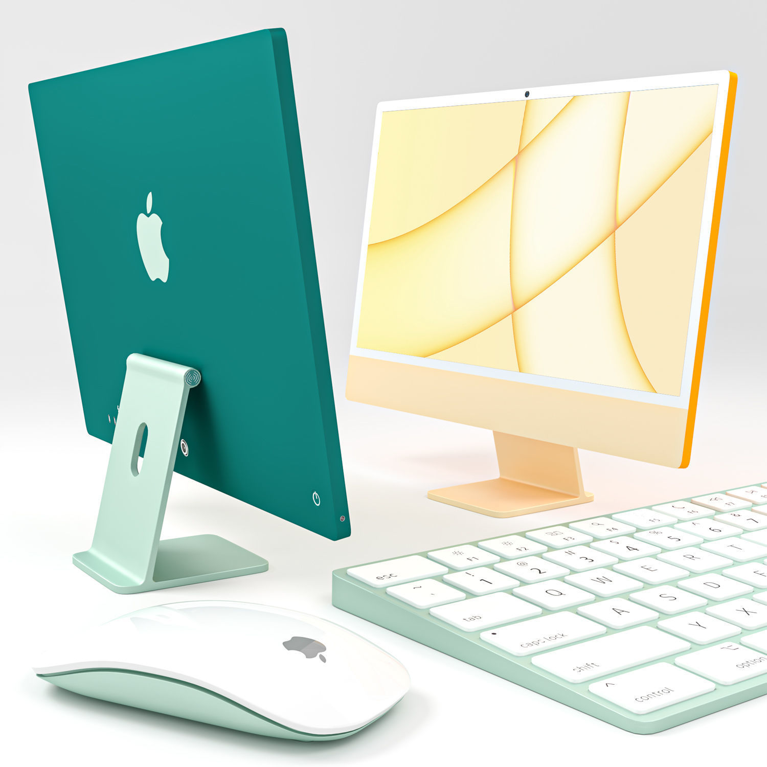 Apple Imac 24 Inch and Magic Keyboard and Magic mouse 3D model_1