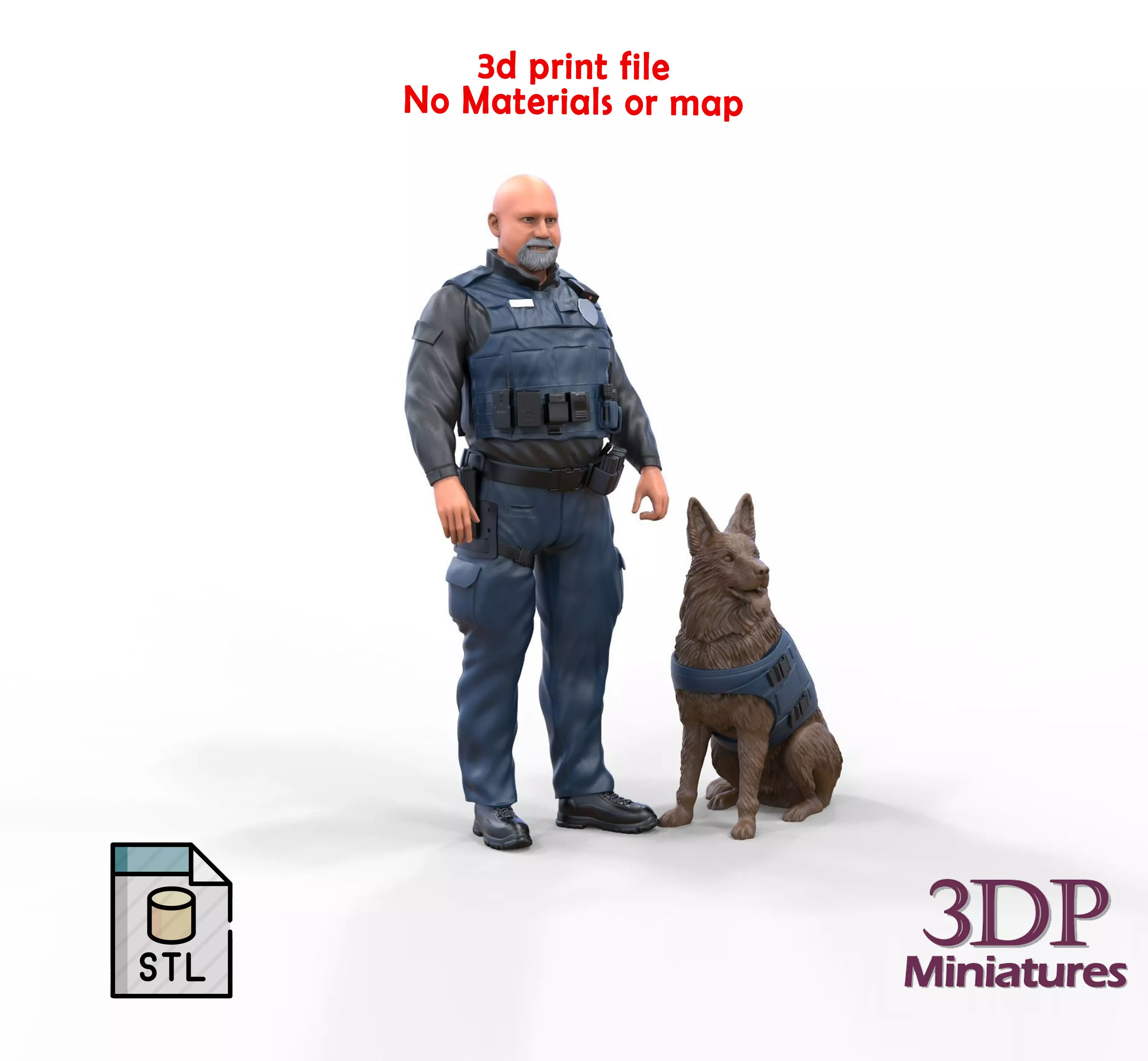 K9 police officer with dog 3D print model