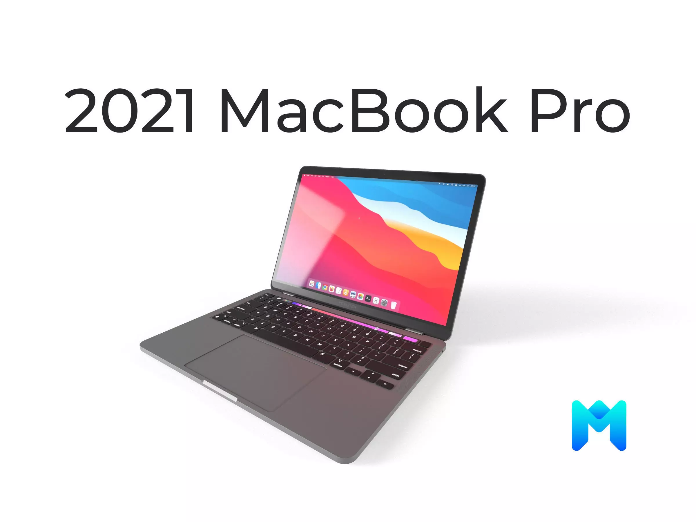 2021 Macbook Pro With Touchbar Low-poly 3D model_0
