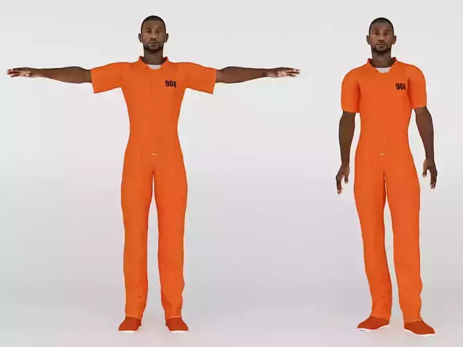 Prisoner man in orange prison jumpsuit 3D model