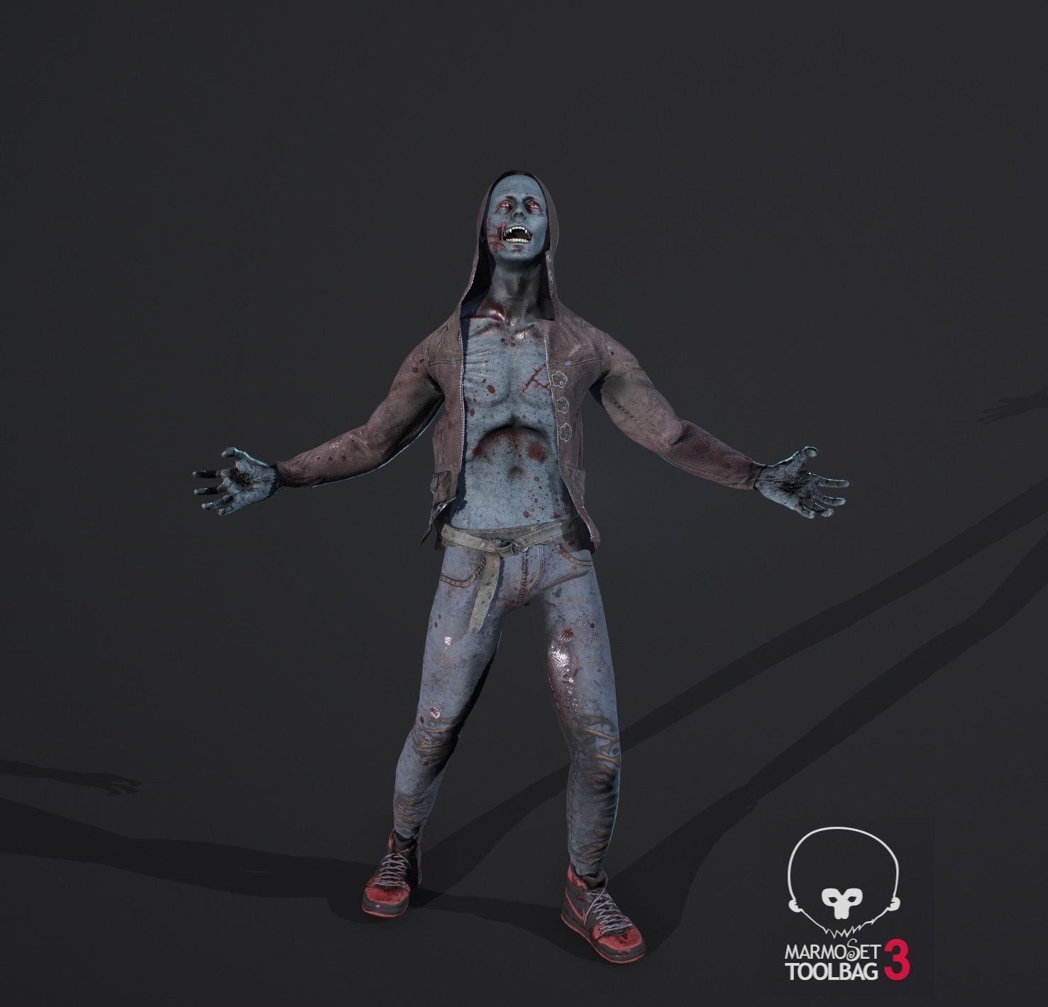 Vampire person doing kick Low-poly 3D model_3