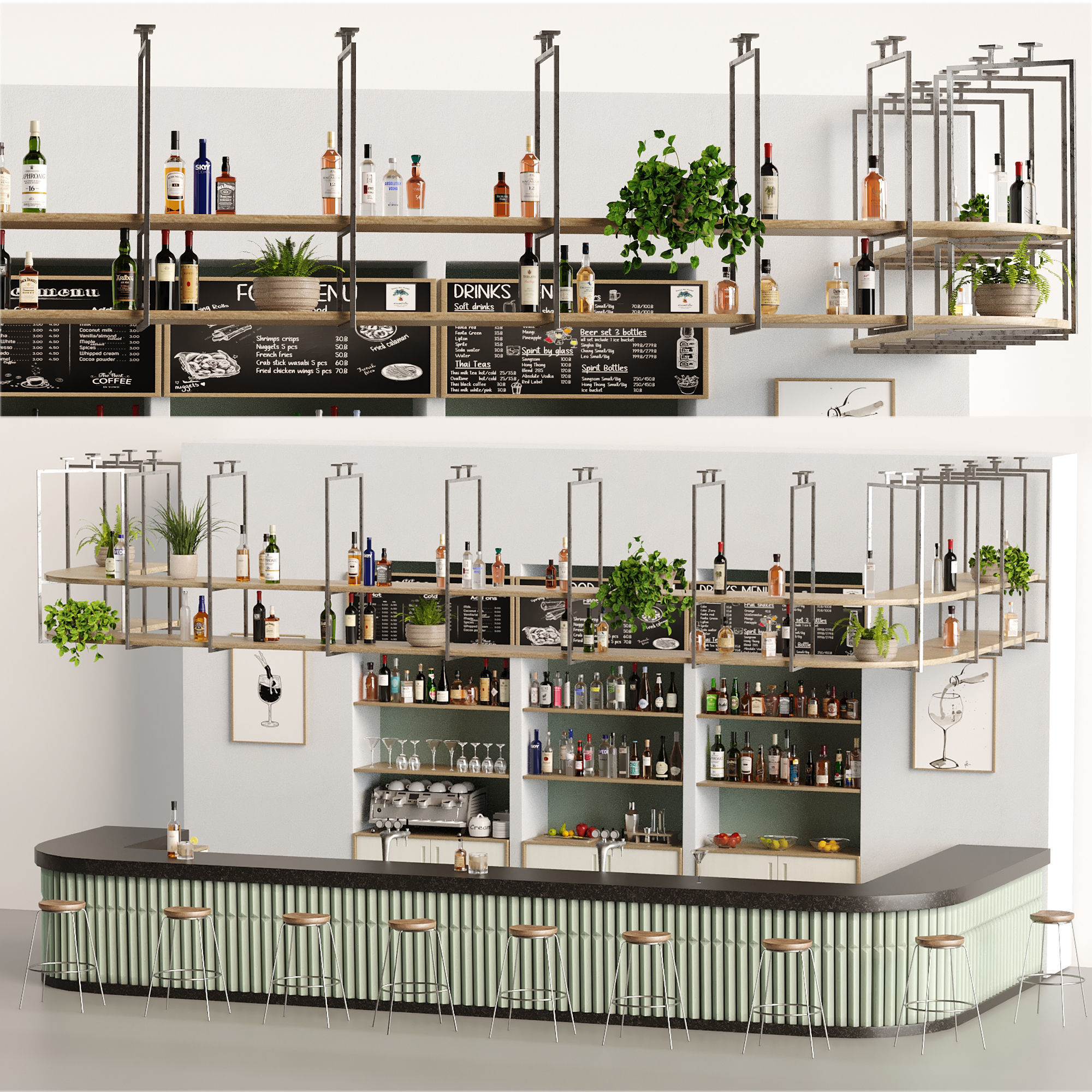 Bar 10 Hotle Bar 70 Bottles  Plus Bar Items 3D model_1