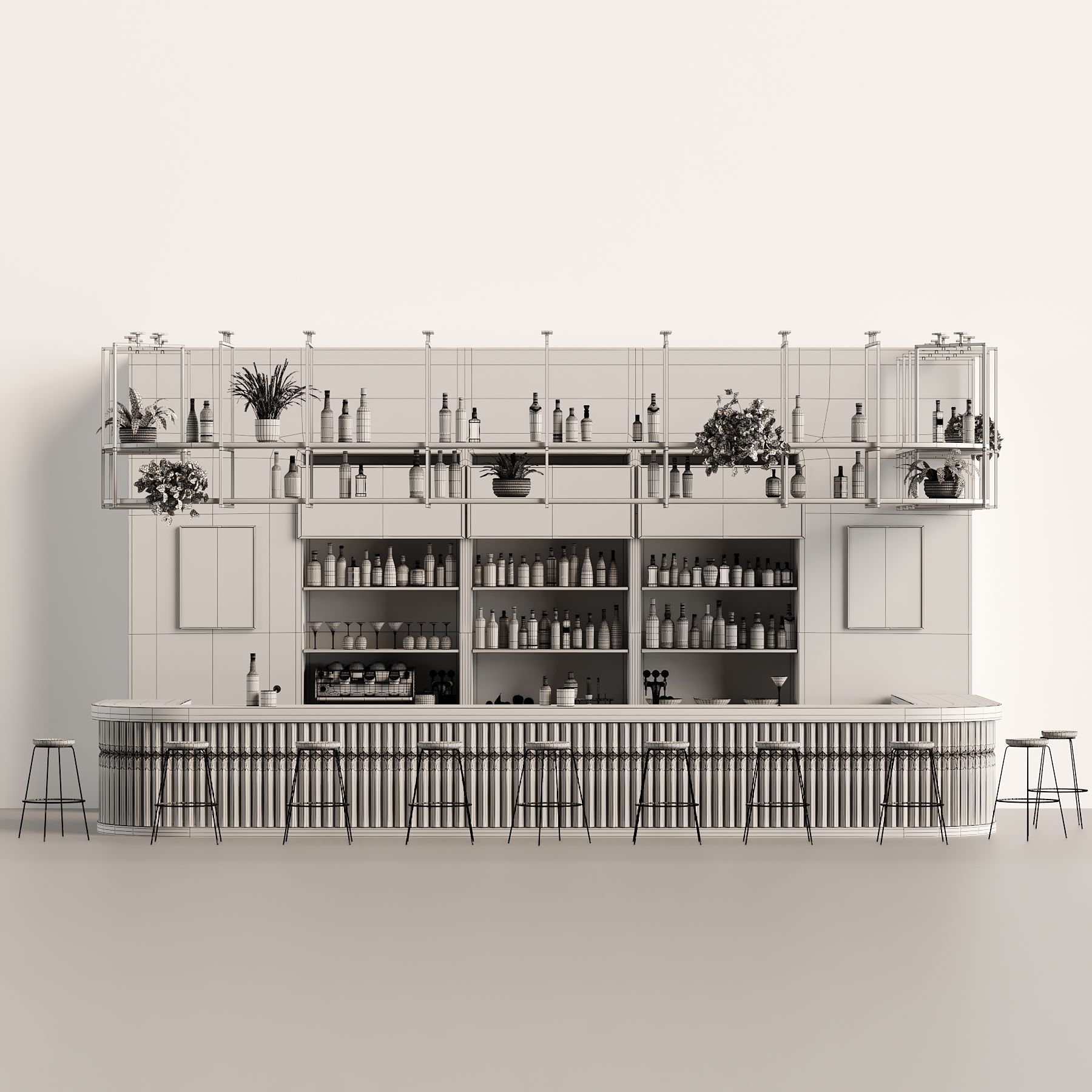 Bar 10 Hotle Bar 70 Bottles  Plus Bar Items 3D model_3