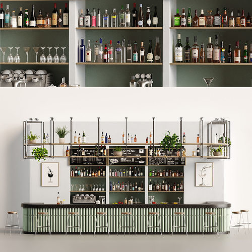 Bar 10 Hotle Bar 70 Bottles  Plus Bar Items 3D model