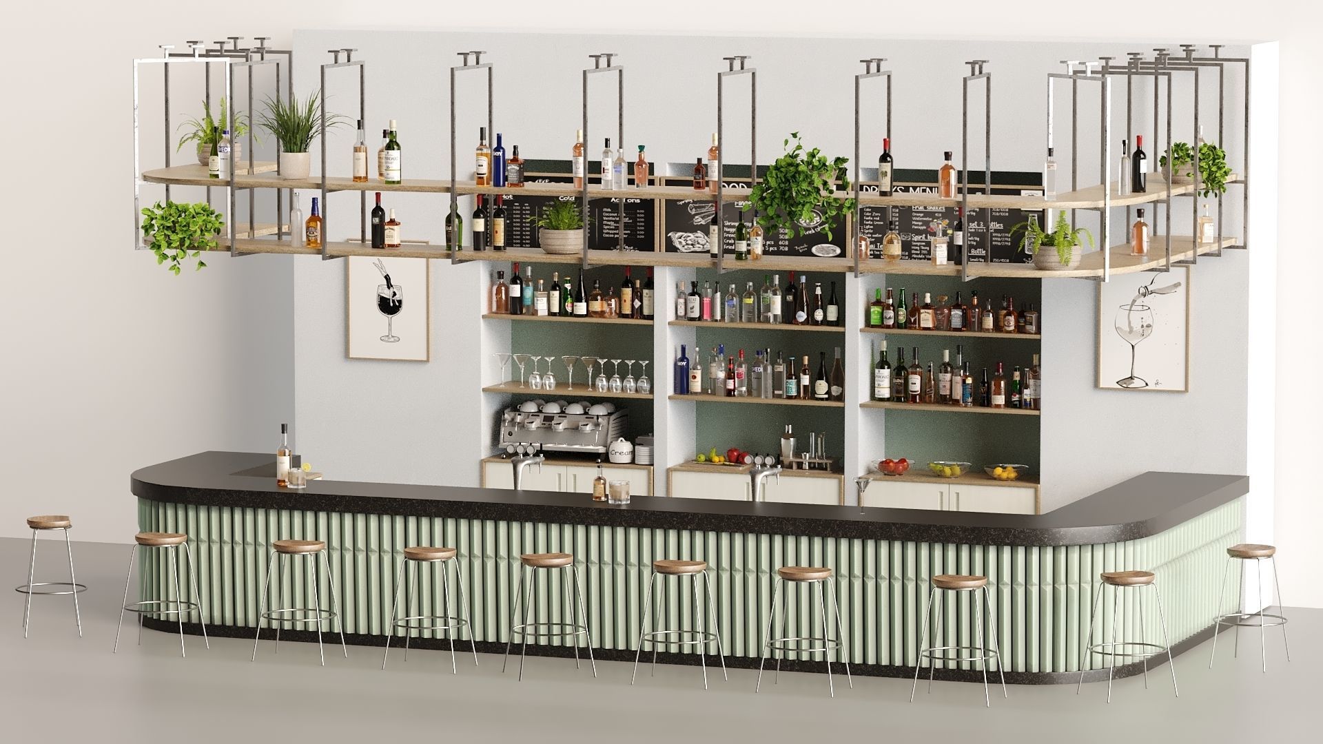 Bar 10 Hotle Bar 70 Bottles  Plus Bar Items 3D model_4