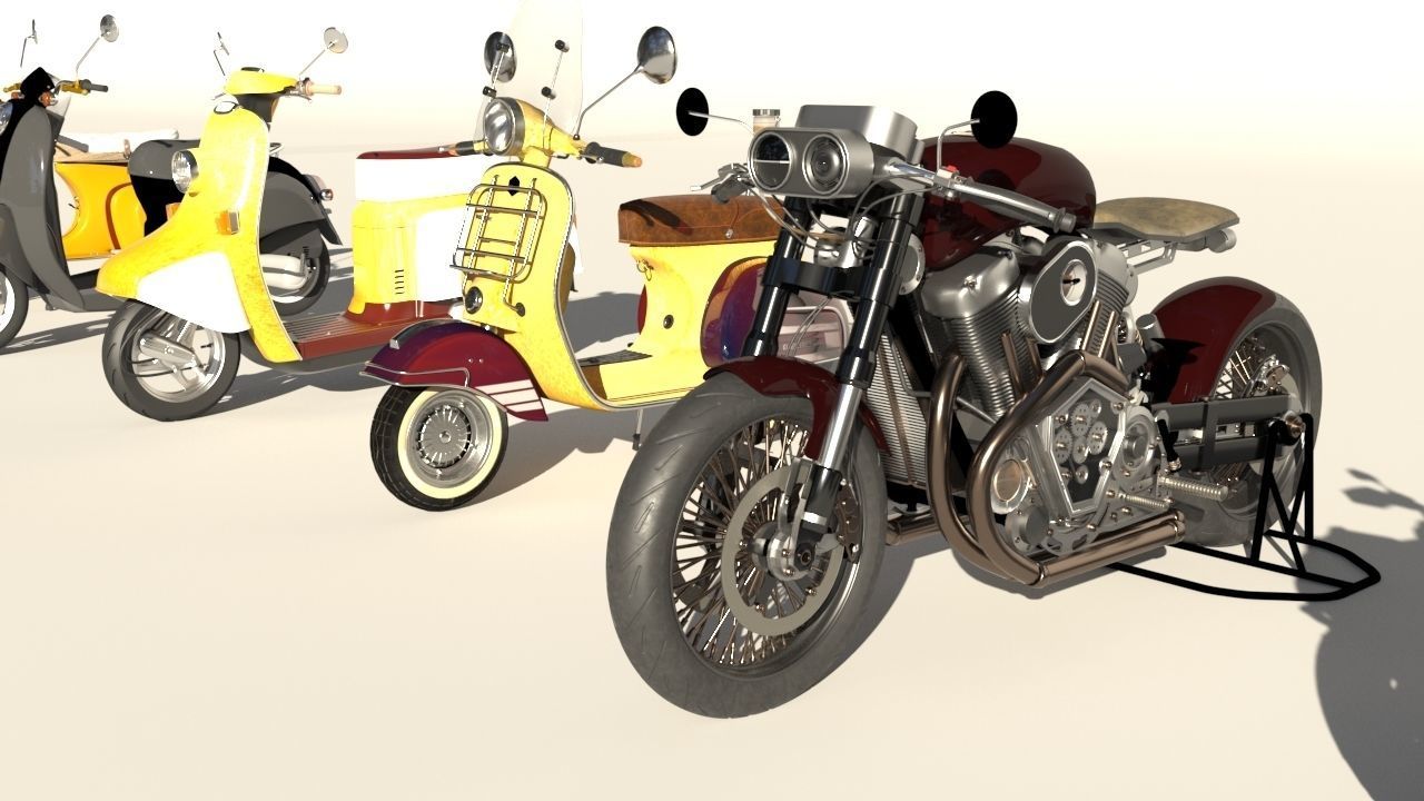 motorcycles in row 3D model_5