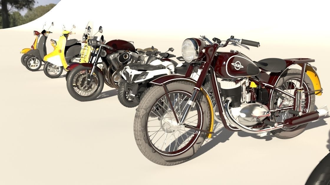 motorcycles in row 3D model_3