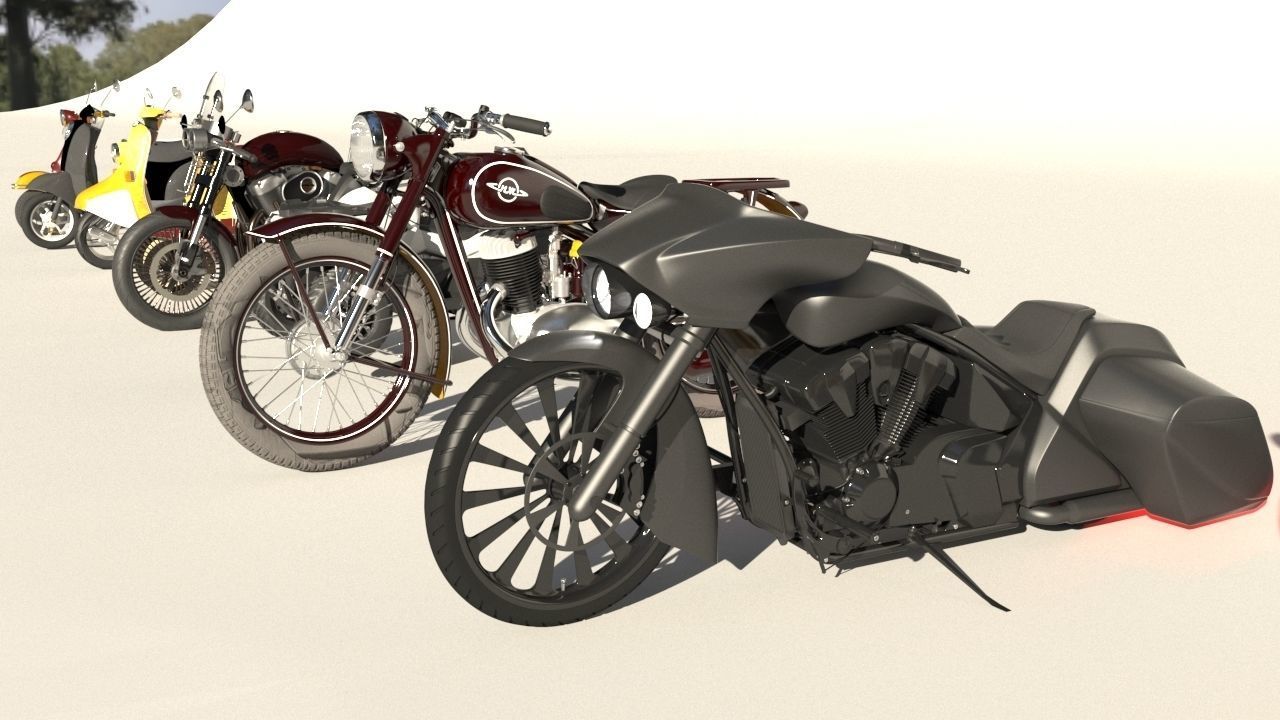 motorcycles in row 3D model_2