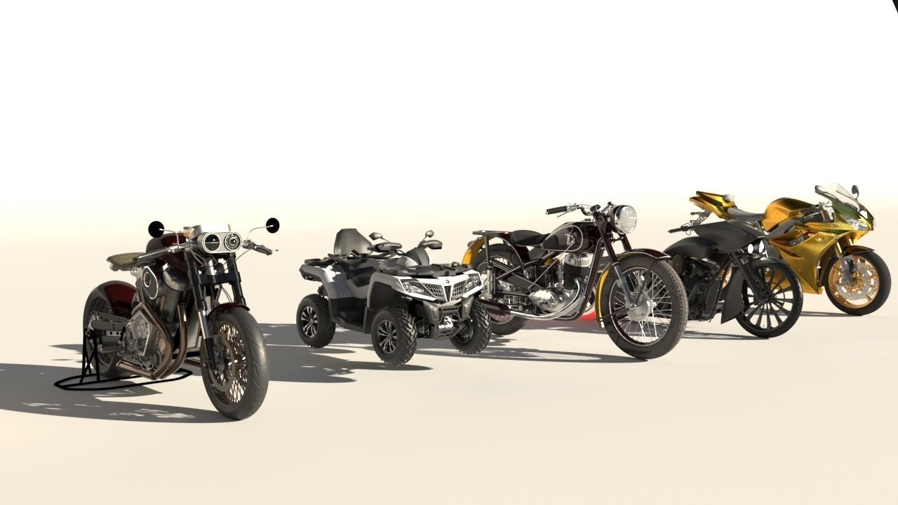 motorcycles in row 3D model_1