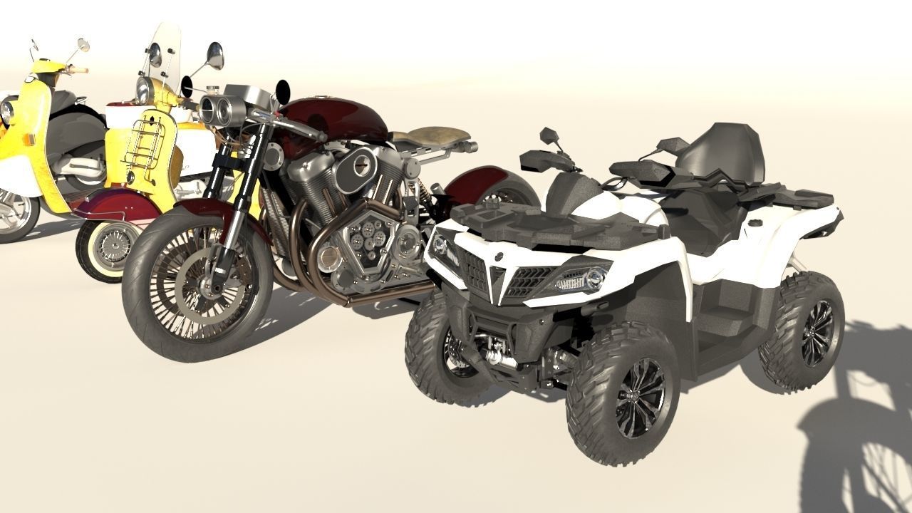 motorcycles in row 3D model_4