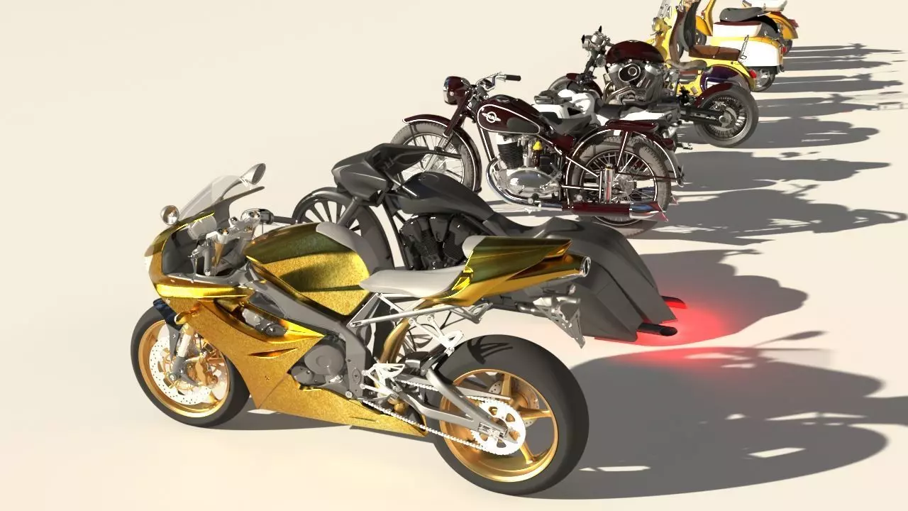 motorcycles in row 3D model_0
