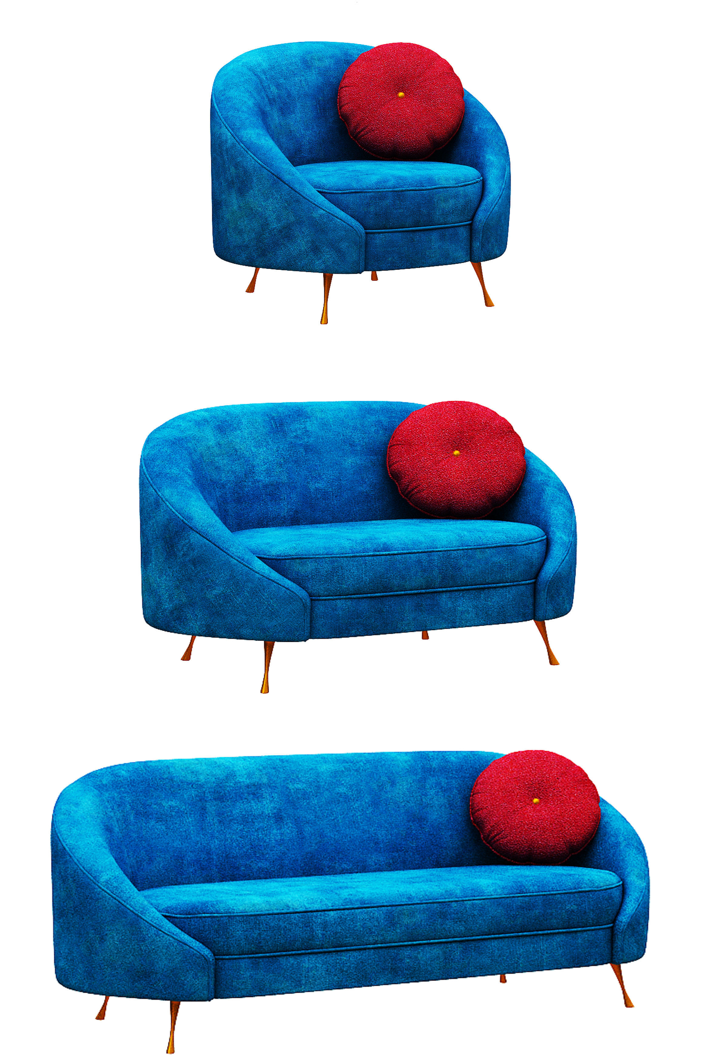 Armchair collection with fabric and gold foil Low-poly 3D model_1