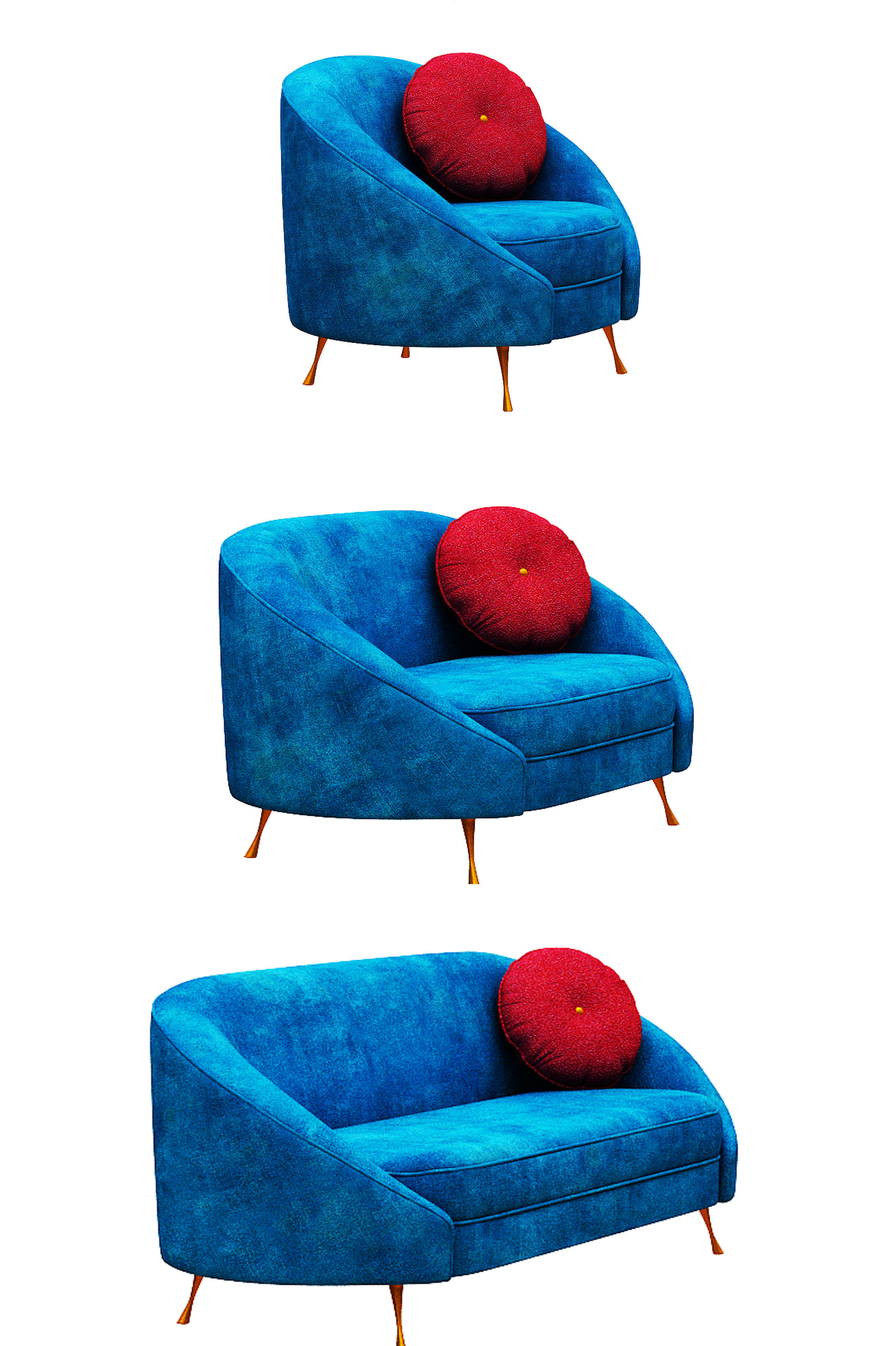 Armchair collection with fabric and gold foil Low-poly 3D model_2