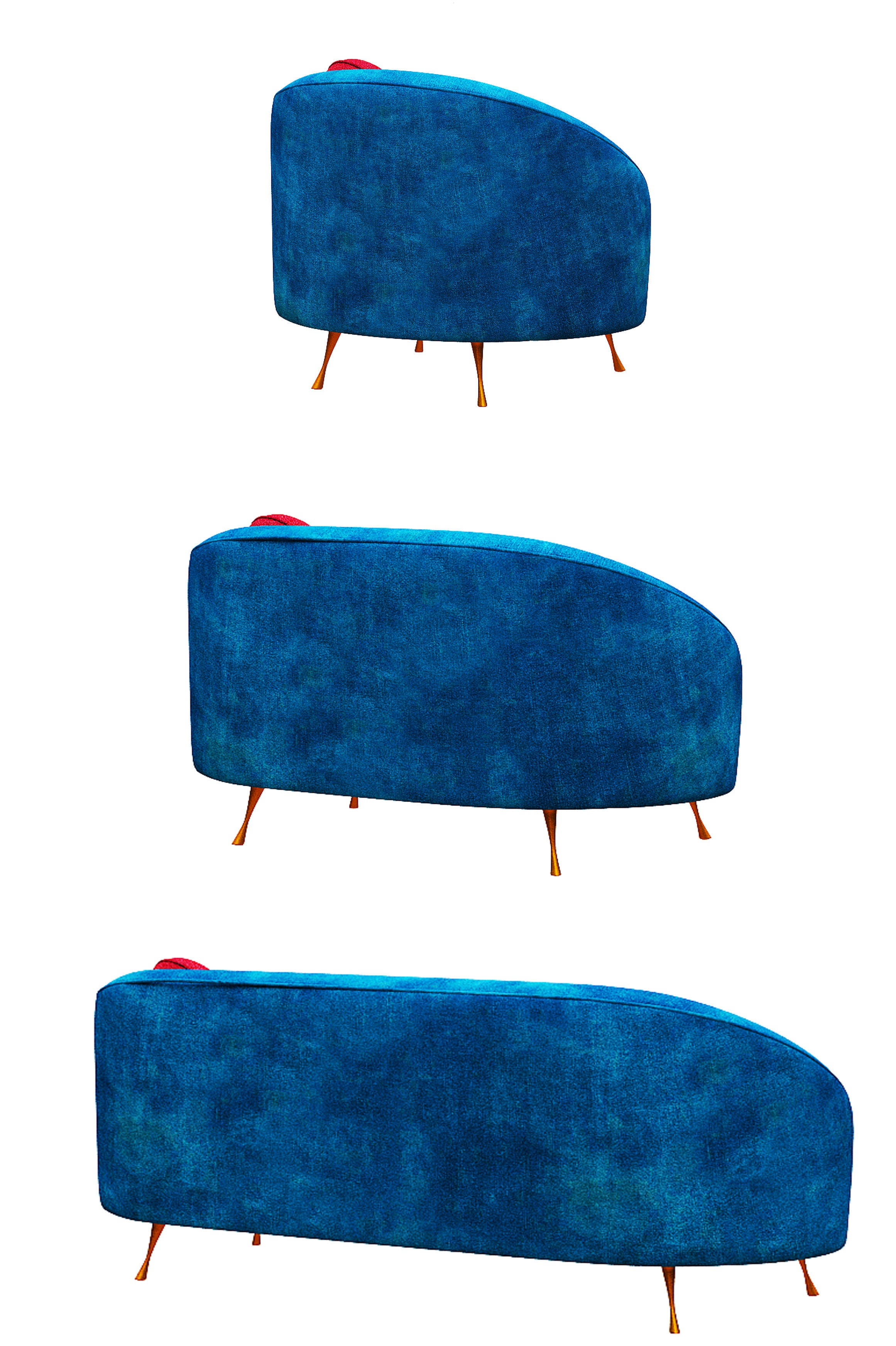 Armchair collection with fabric and gold foil Low-poly 3D model_5