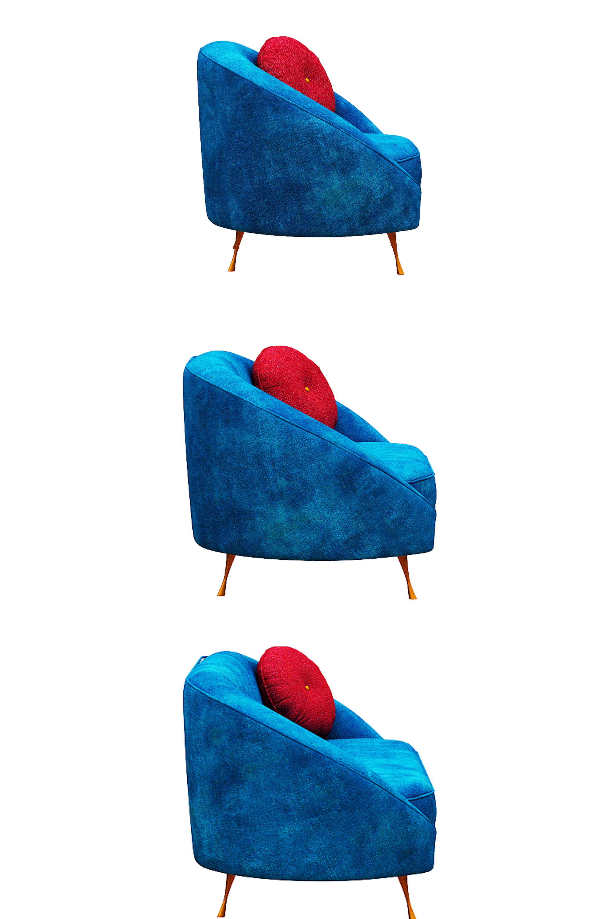 Armchair collection with fabric and gold foil Low-poly 3D model_3